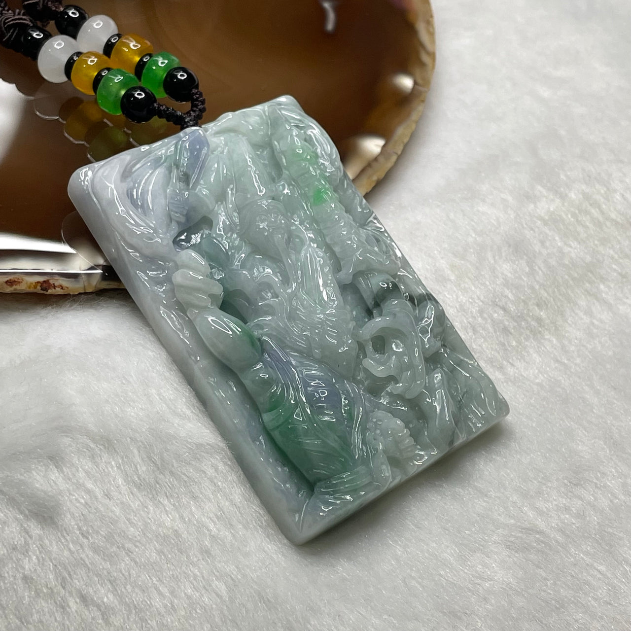 Type A Lavender & Spicy Green Jade Heibai Wuchang 黑白无常 Hell Gods of Wealth 85.91g 69.3 by 45.2 by 11.3mm - Huangs Jadeite and Jewelry Pte Ltd