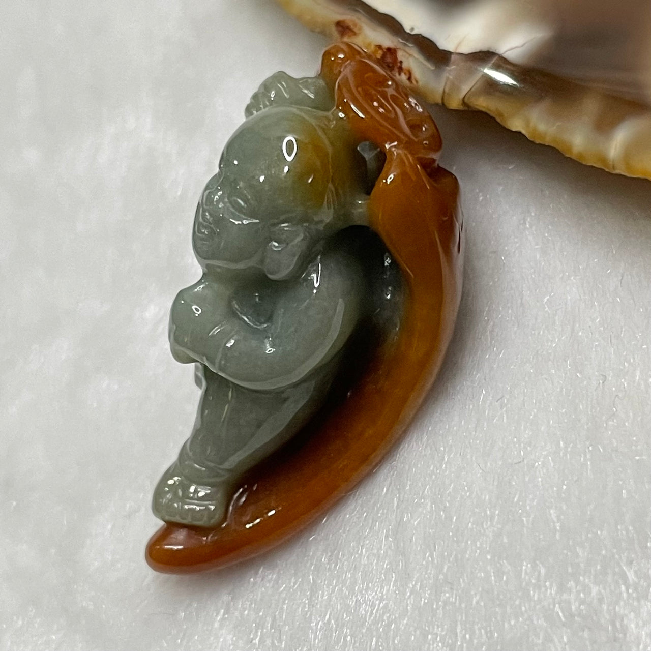 Type A Reddish Brown & Green Jade Jadeite Baby Angel 12.45g 35.2 by 22.4 by 16.5mm - Huangs Jadeite and Jewelry Pte Ltd