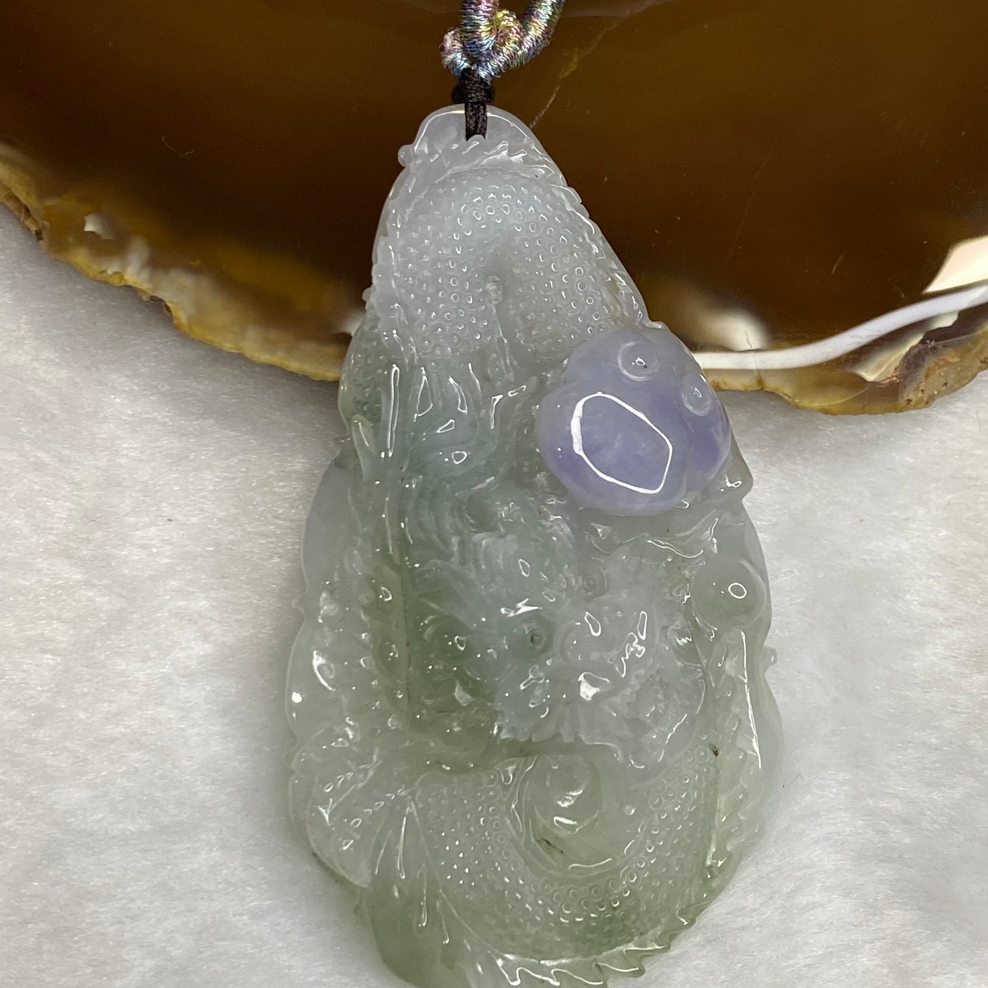 Type A Green Lavender Jadeite Dragon & Ruyi 63.85g 77.6 by 42.9 by 14.1mm - Huangs Jadeite and Jewelry Pte Ltd