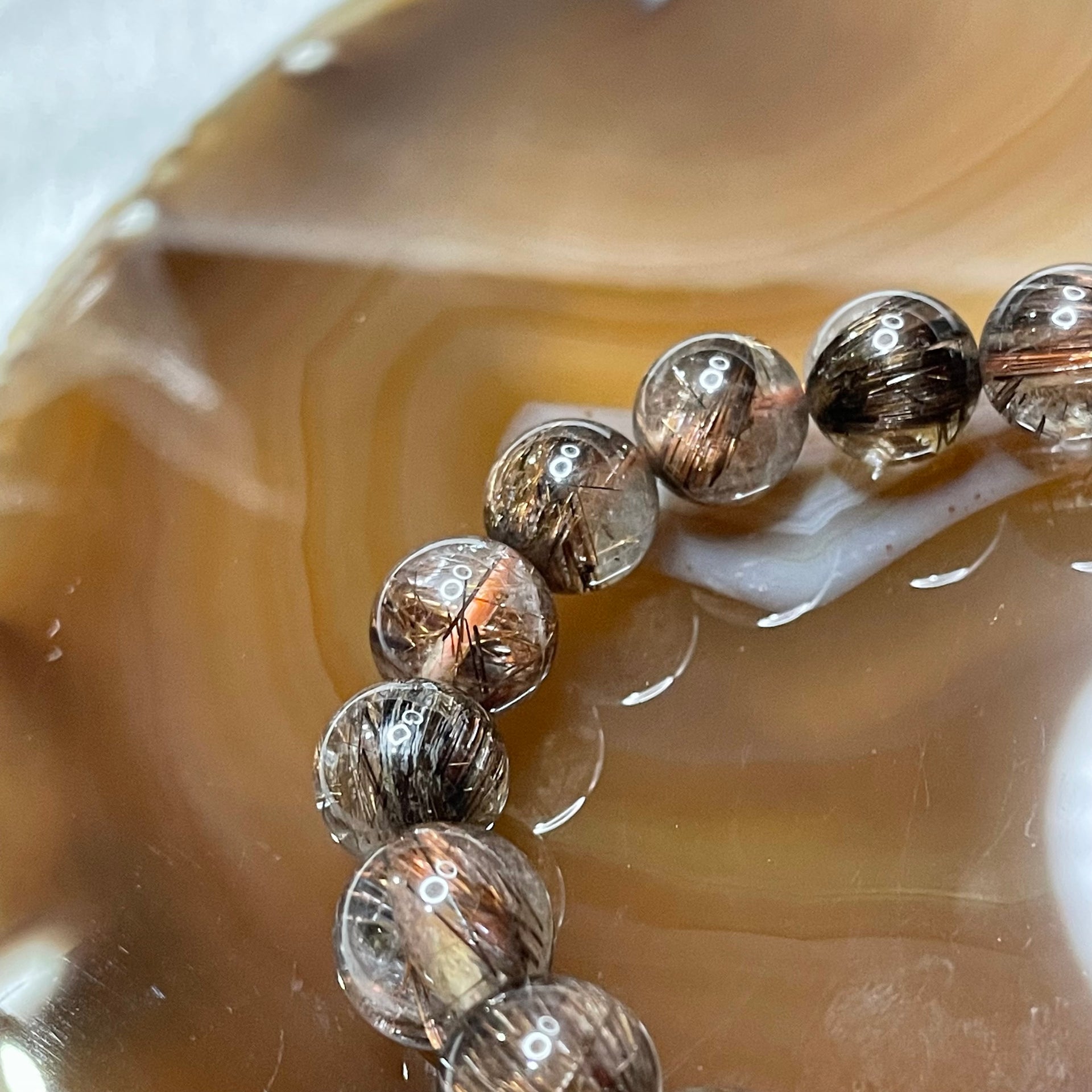 Natural Copper Rutilated Quartz 銅髮晶 28.75g 10.6mm/bead 19 beads - Huangs Jadeite and Jewelry Pte Ltd