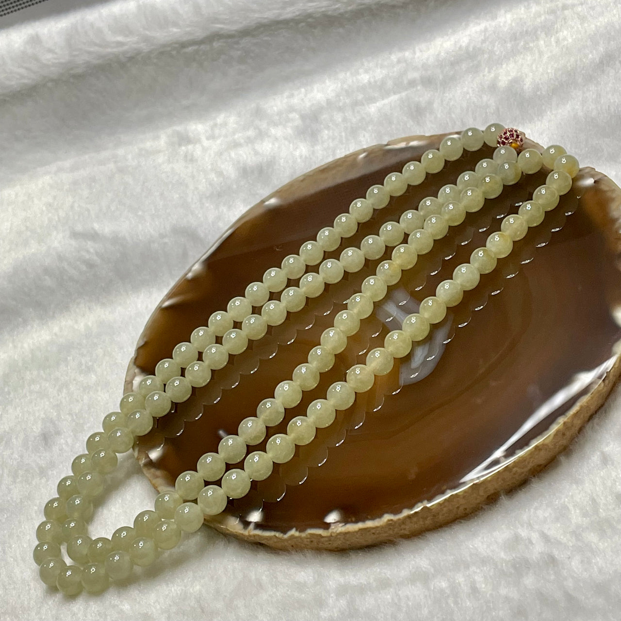 Type A Semi Icy Yellow Jade Jadeite Necklace 67.22g 7.1mm/bead 108 beads - Huangs Jadeite and Jewelry Pte Ltd