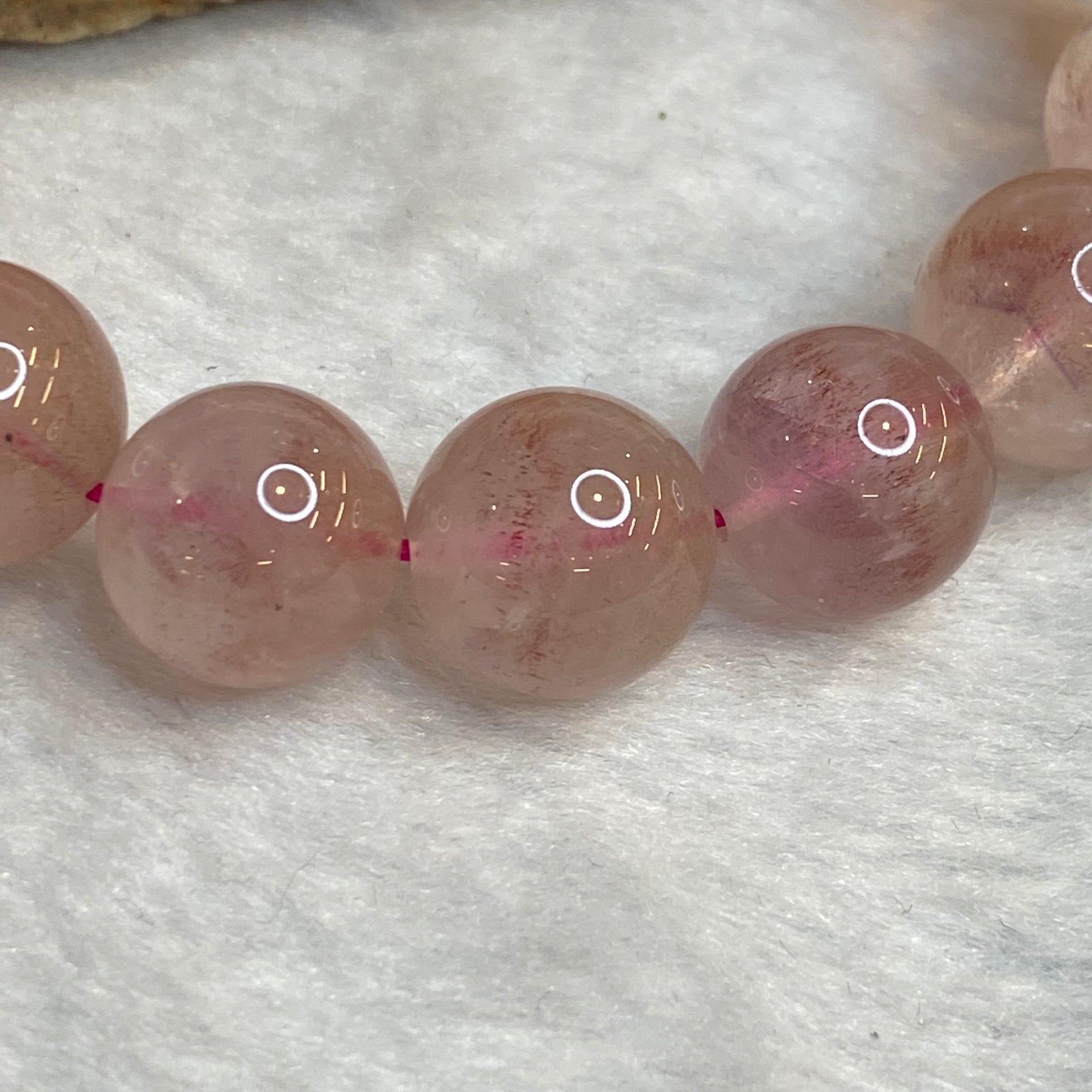 Natural Rutilated Rose Quartz 52.30g 13.6mm 15 Beads - Huangs Jadeite and Jewelry Pte Ltd