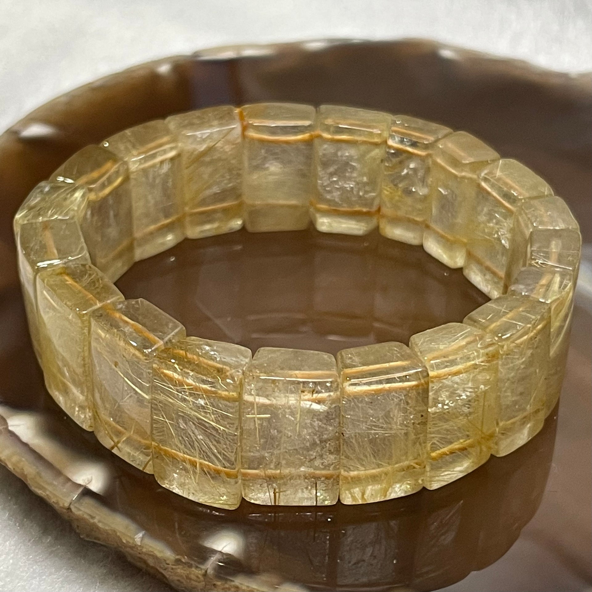 Natural Golden Rutilated Quartz Bracelet 手牌 - 66.18g 18.4 by 7.6mm/piece 20 pieces - Huangs Jadeite and Jewelry Pte Ltd