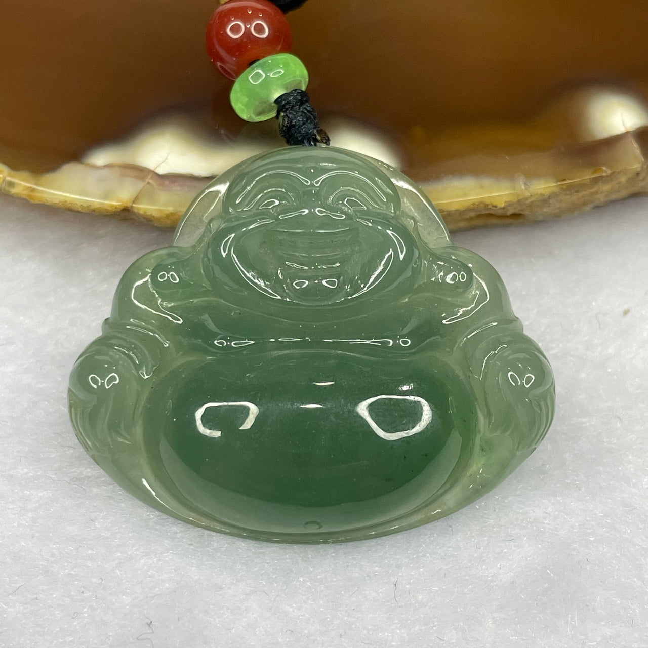 Type A Icy Green Milo Buddha Jade Jadeite Pendant - 8.61g 28.1 by 34.0 by 6.6mm - Huangs Jadeite and Jewelry Pte Ltd