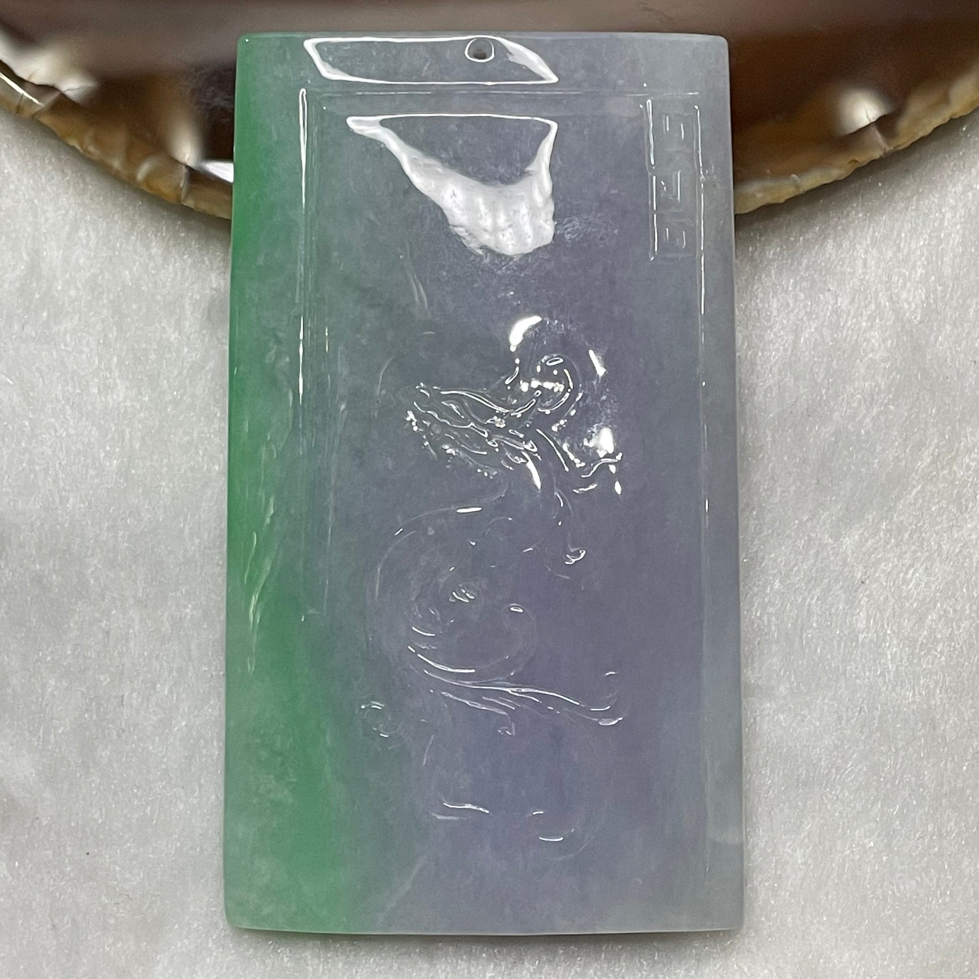 Type A Faint Lavender & Green Jade Jadeite Guan Yin Pendant - 81.05g 83.2 by 48.0 by 9.0mm - Huangs Jadeite and Jewelry Pte Ltd