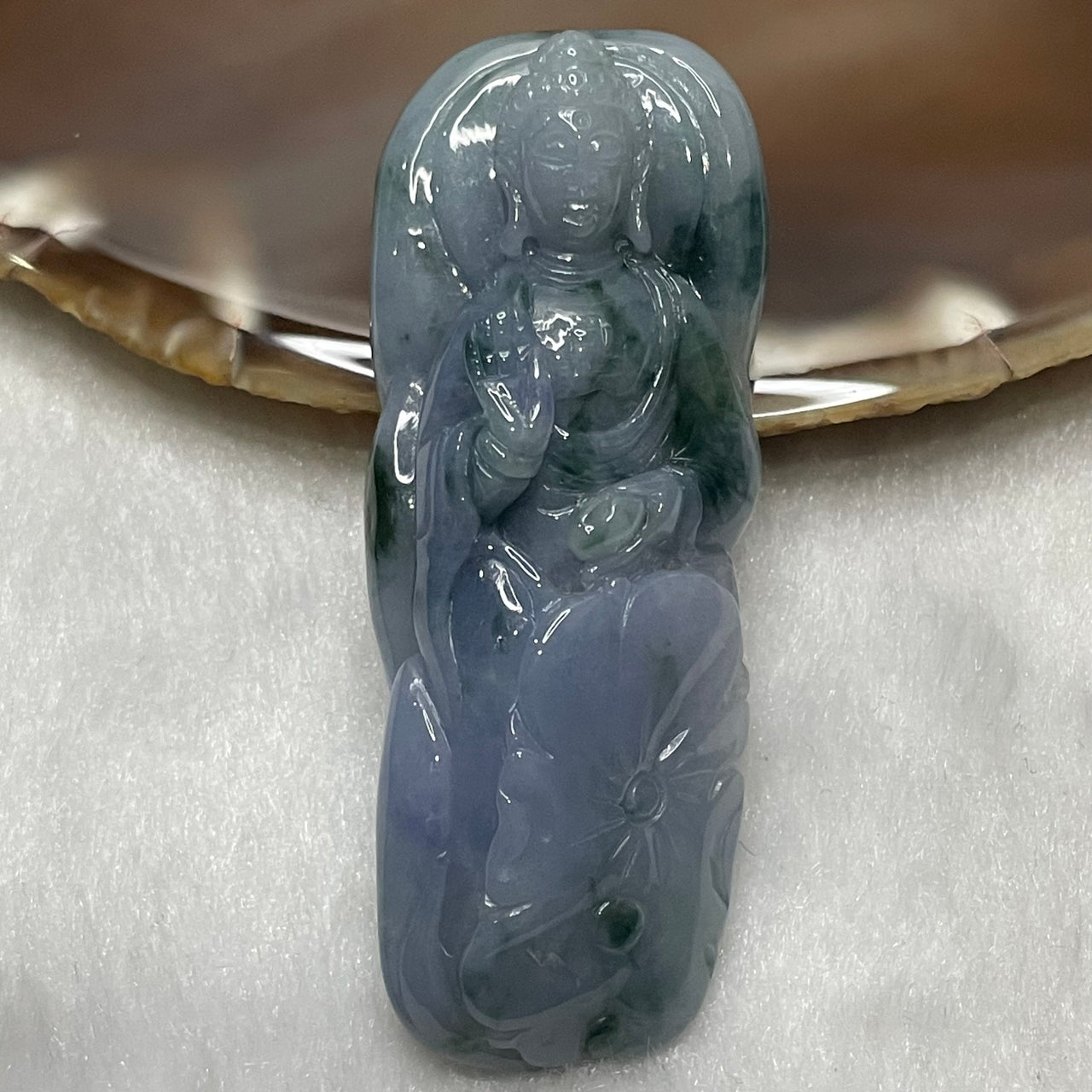 Type A Light Lavender & Green Jade Jadeite Buddha Pendant - 37.65g 63.6 by 24.5 by 14.5mm - Huangs Jadeite and Jewelry Pte Ltd