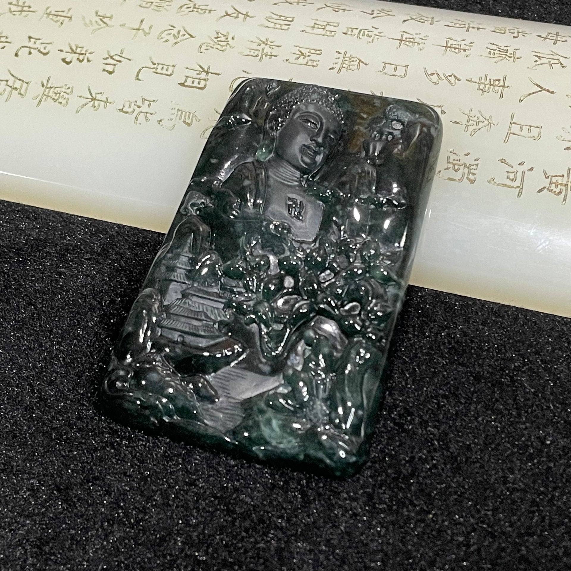 Type A Blueish Green Jade Jadeite Buddha - 52.95g 64.8 by 43.1 by 7.6 mm - Huangs Jadeite and Jewelry Pte Ltd