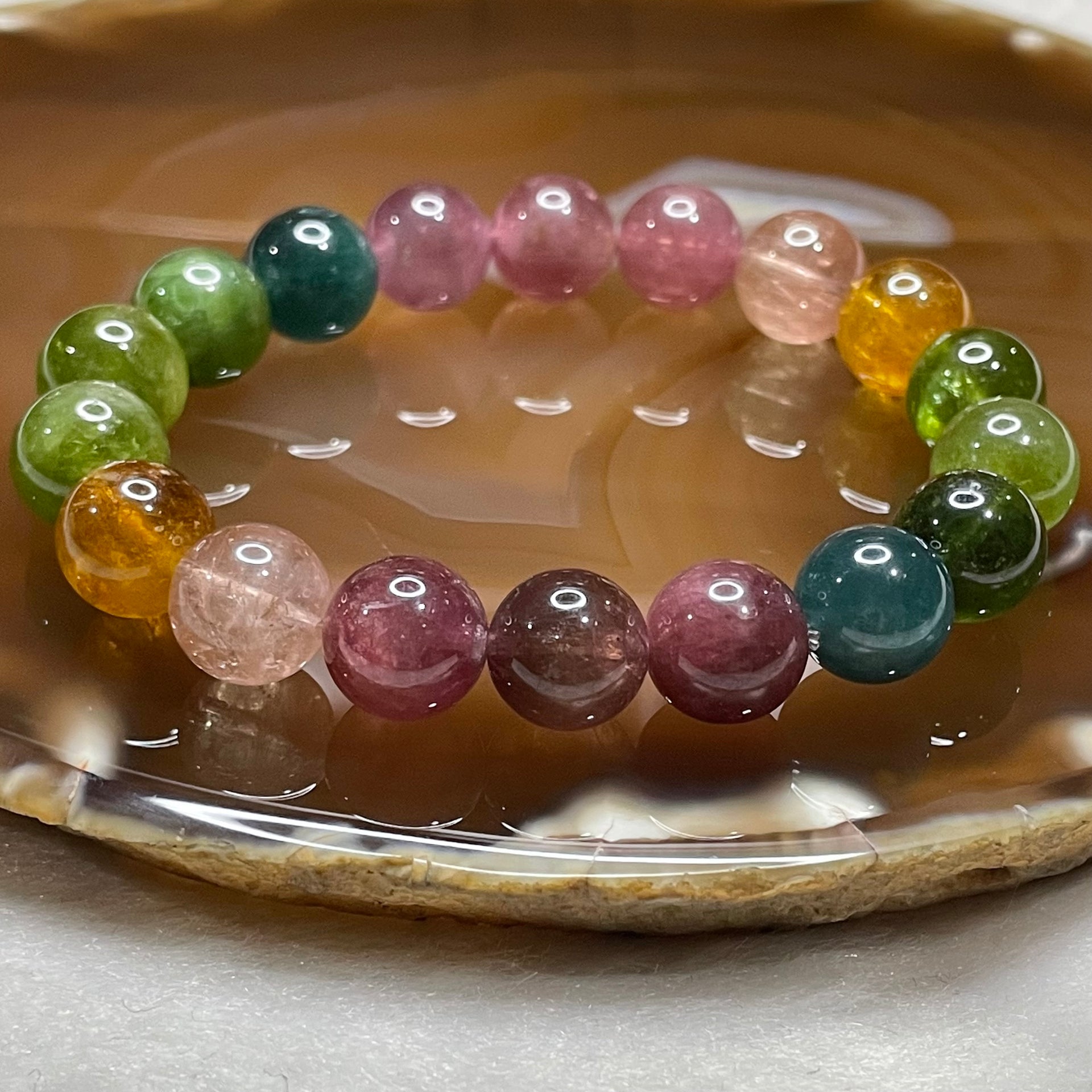 Natural Tourmaline Crystal Bracelet 电气石 34.21g 10.5mm/bead 18 beads - Huangs Jadeite and Jewelry Pte Ltd