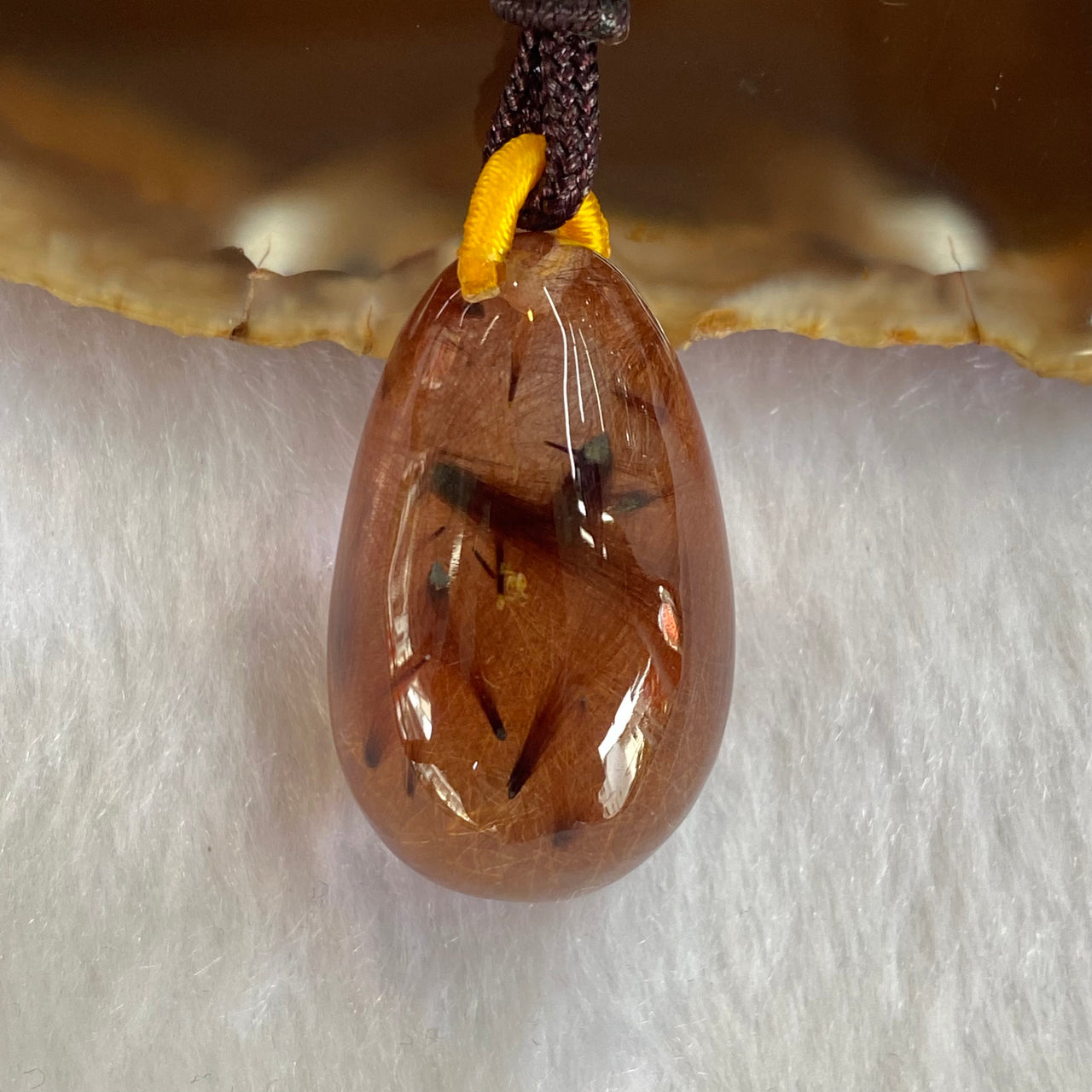 Natural Red Copper Rutilated Quartz Pendant 19.80g 32.0 by 20.0 by 19.2mm - Huangs Jadeite and Jewelry Pte Ltd