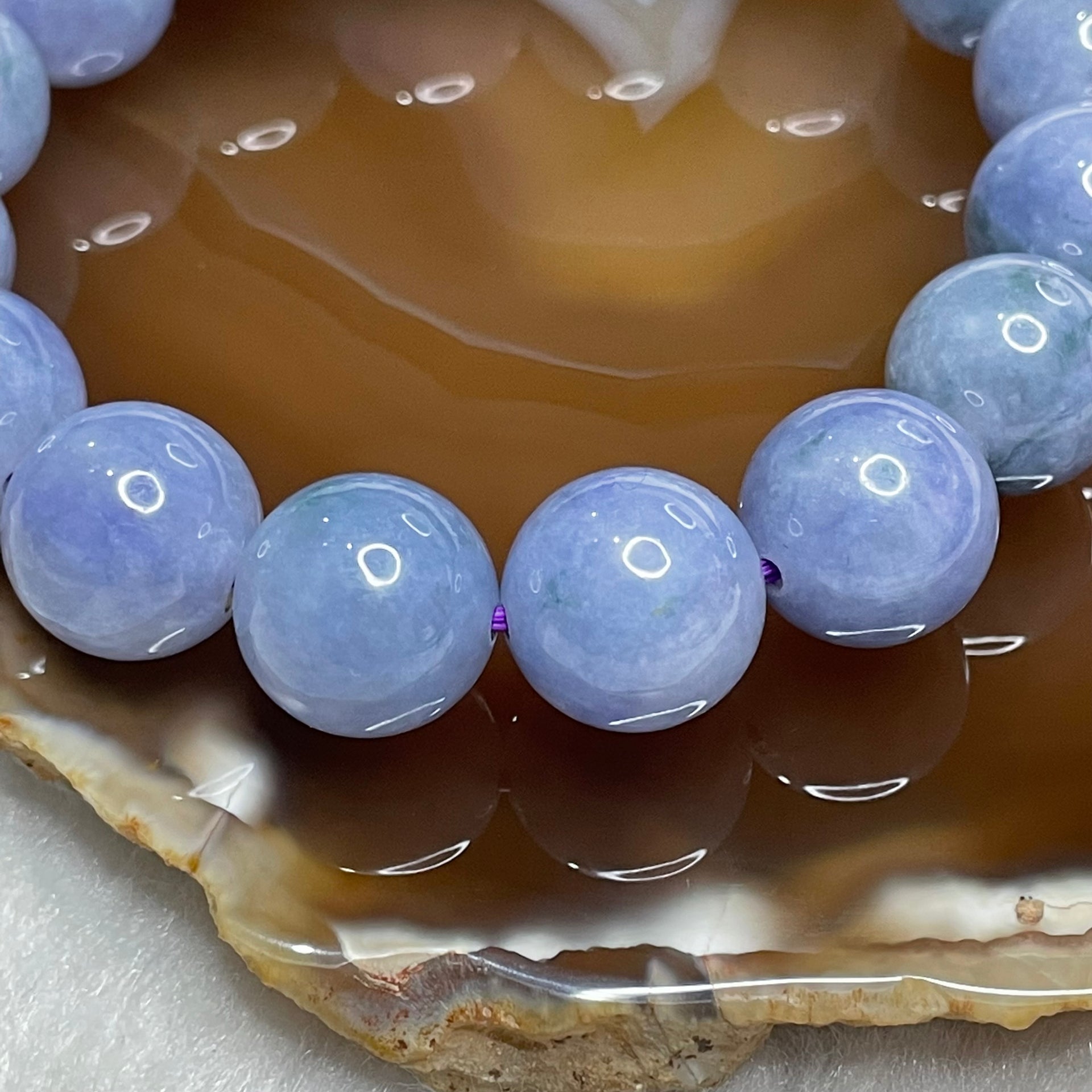 Rare High End Type A Burmese Intense Lavender Jade Jadeite Bracelet with NGI Cert - 63.76g 13.6mm/bead 16 beads - Huangs Jadeite and Jewelry Pte Ltd