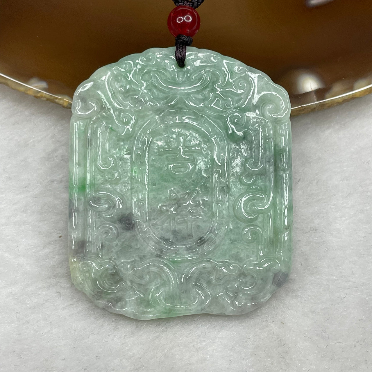 Type A Piao Hua Green Fu Gui Ji Xiang Jade Jadeite Necklace 25.9g 48.8 by 40.4 by 5.3 mm - Huangs Jadeite and Jewelry Pte Ltd