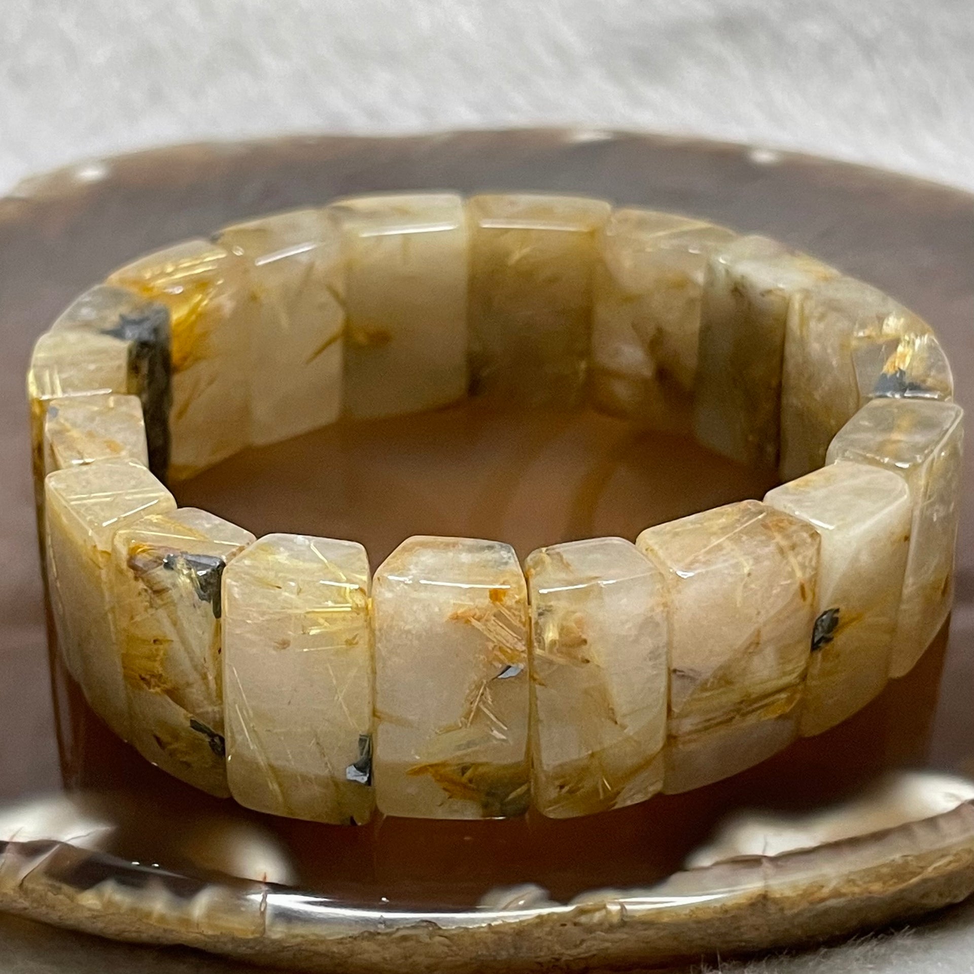 Natural Golden Rutilated Quartz Bracelet 手牌 - 68.47g 18.3 by 13.5 by 9.3mm/piece 19 pieces - Huangs Jadeite and Jewelry Pte Ltd