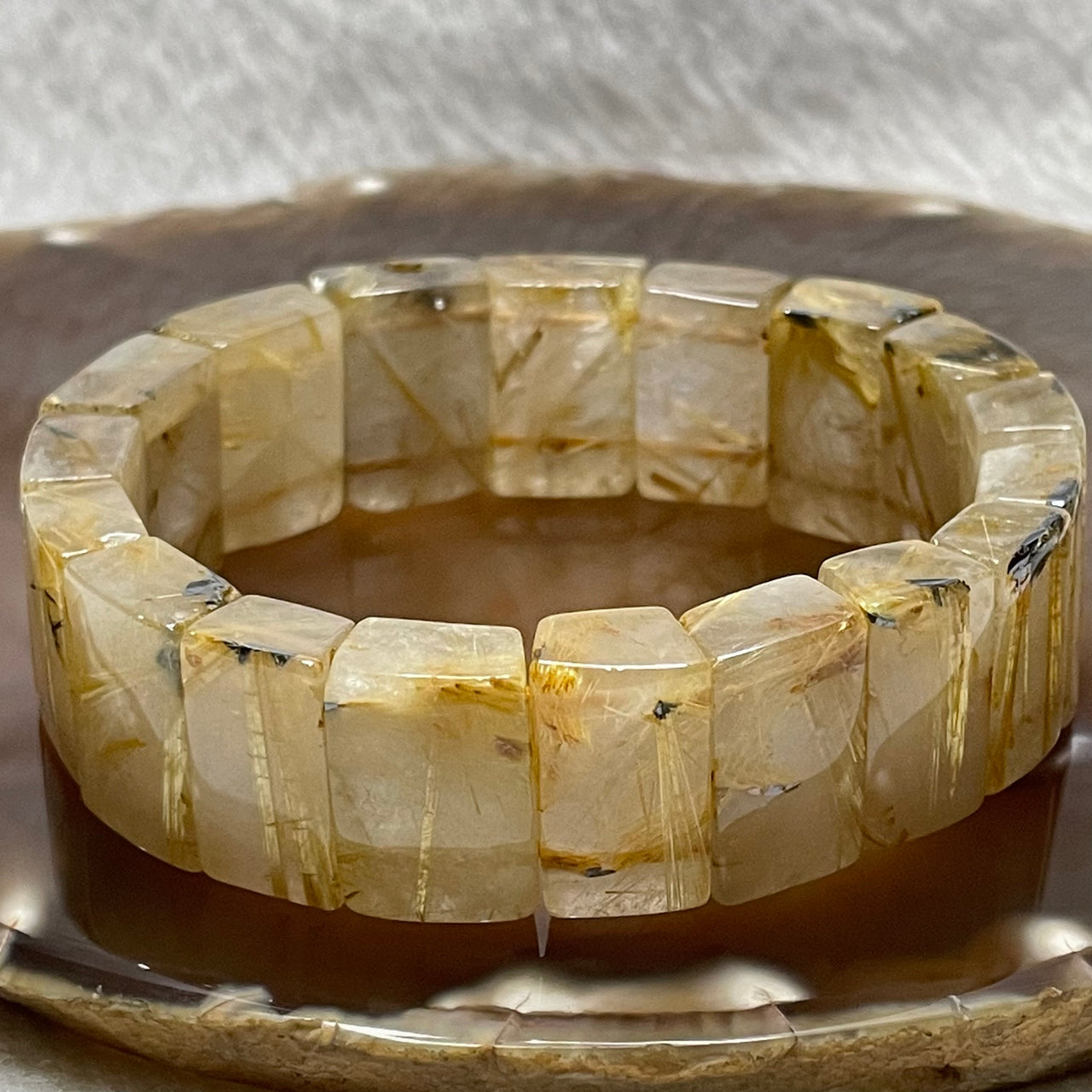 Natural Golden Rutilated Quartz Bracelet 手牌 - 72.37g 18.7 by 14.9 by 8.2mm/piece 18 pieces - Huangs Jadeite and Jewelry Pte Ltd