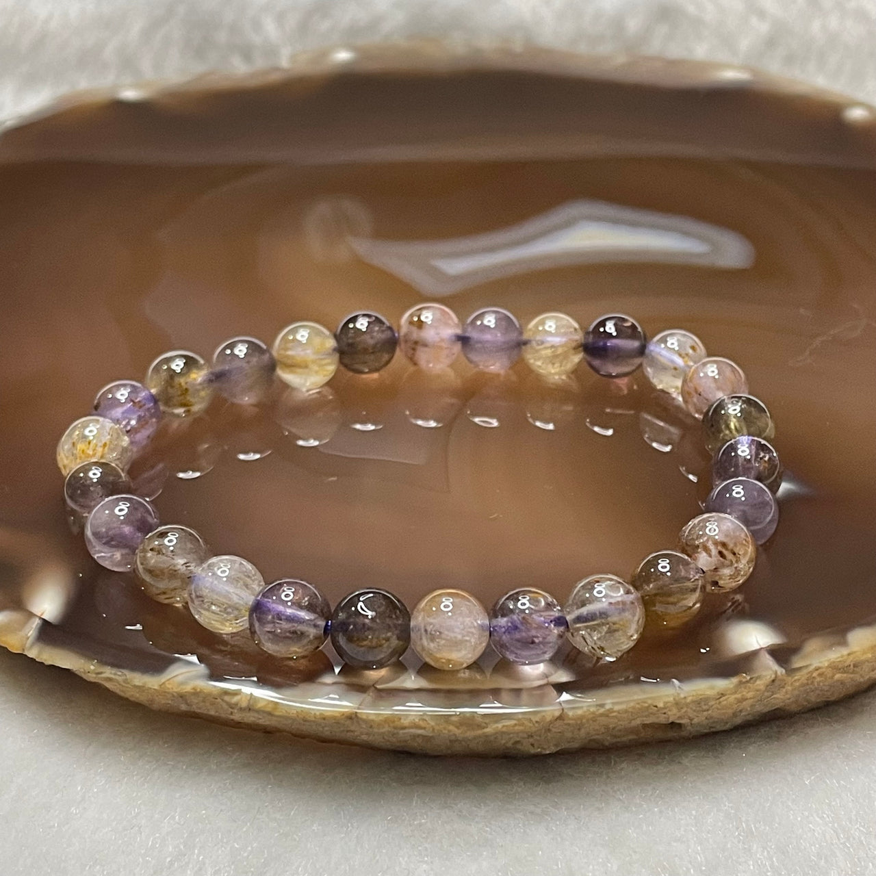 Natural Purple Titanium Crystal Bracelet 13.21g 7.4mm/bead 26 beads - Huangs Jadeite and Jewelry Pte Ltd