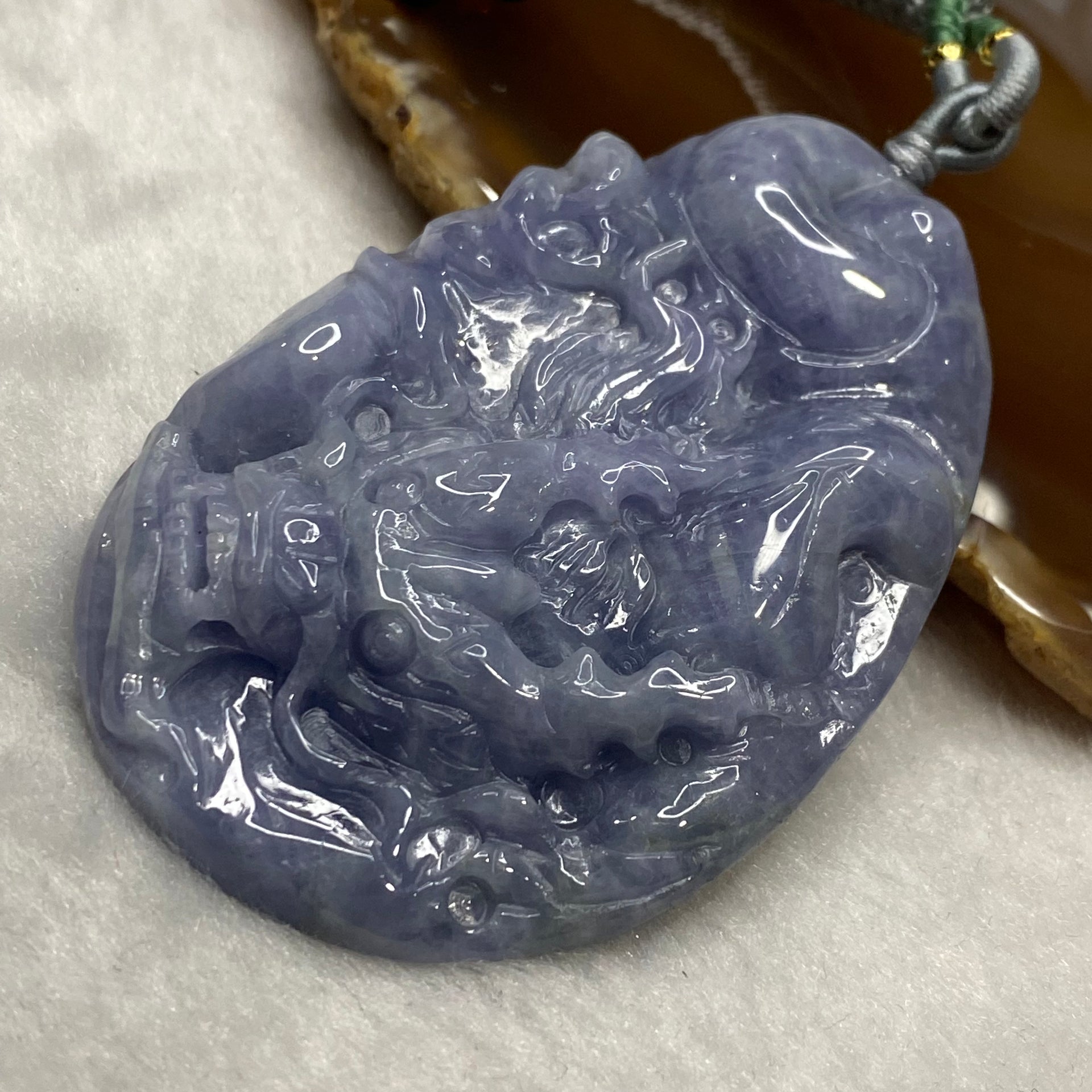 Type A Very Deep Lavender Jadeite Dragon 61.81g 71.1 by 46.9 by 11.8mm - Huangs Jadeite and Jewelry Pte Ltd