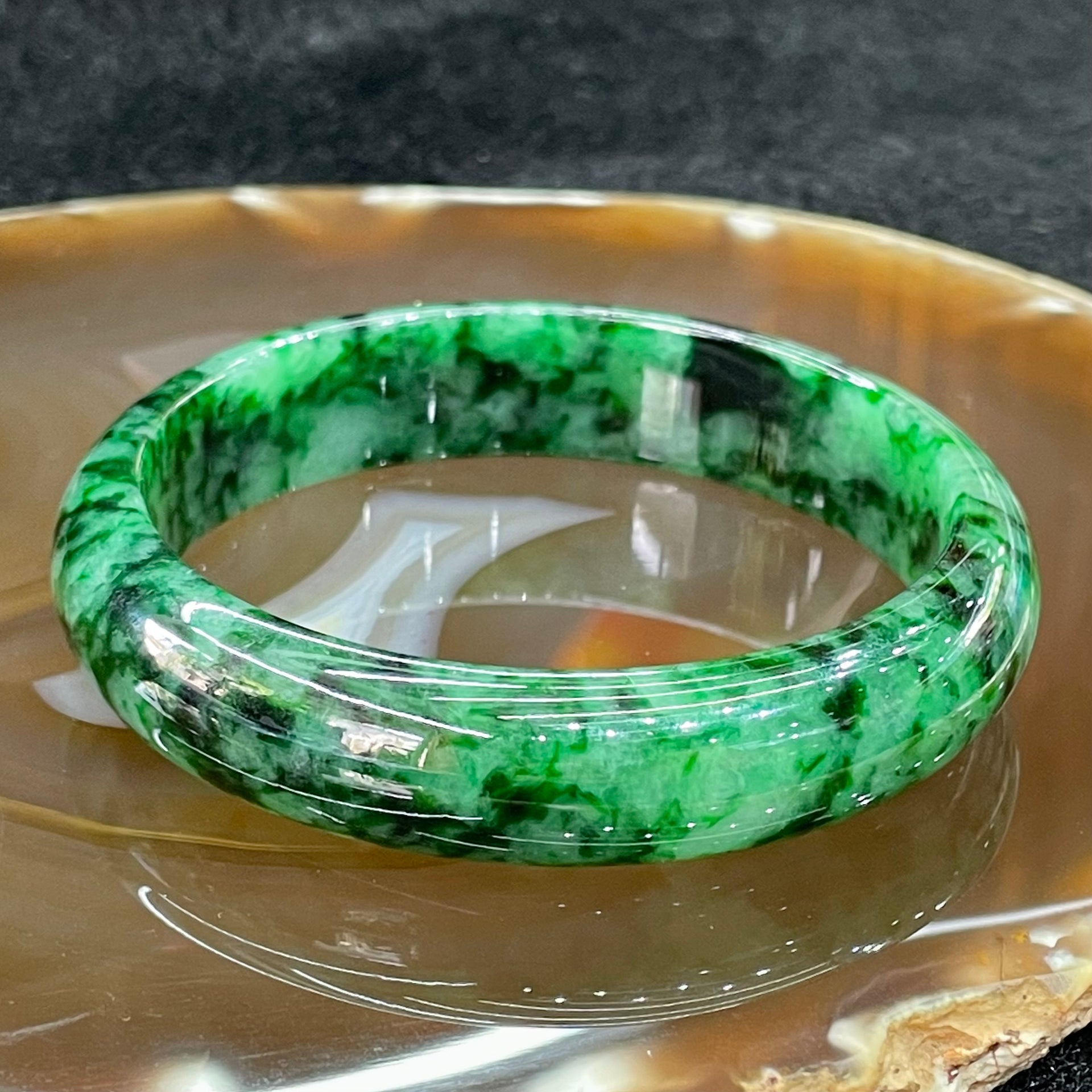 Type A Burmese Jade Jadeite Intense Green Bangle - 46.92g inner Diameter 57.2mm thickness 13.4mm - Huangs Jadeite and Jewelry Pte Ltd