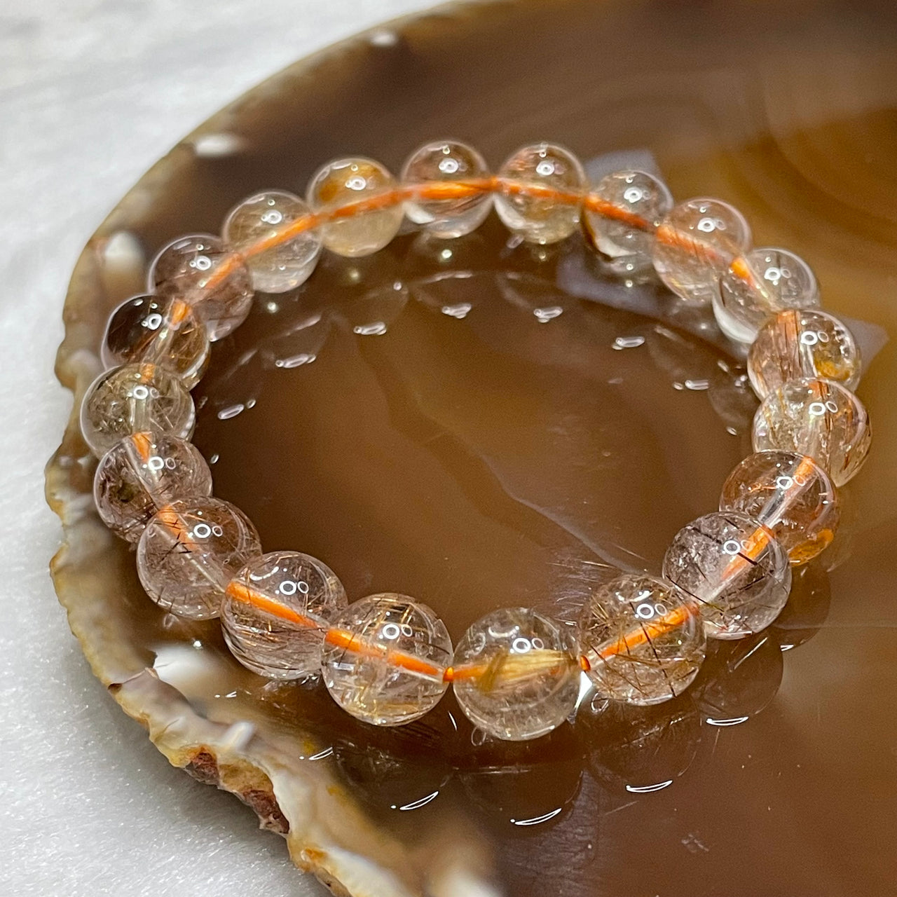 Natural Copper Rutilated Quartz 銅髮晶 24.7g 9.6mm/bead 20 beads - Huangs Jadeite and Jewelry Pte Ltd