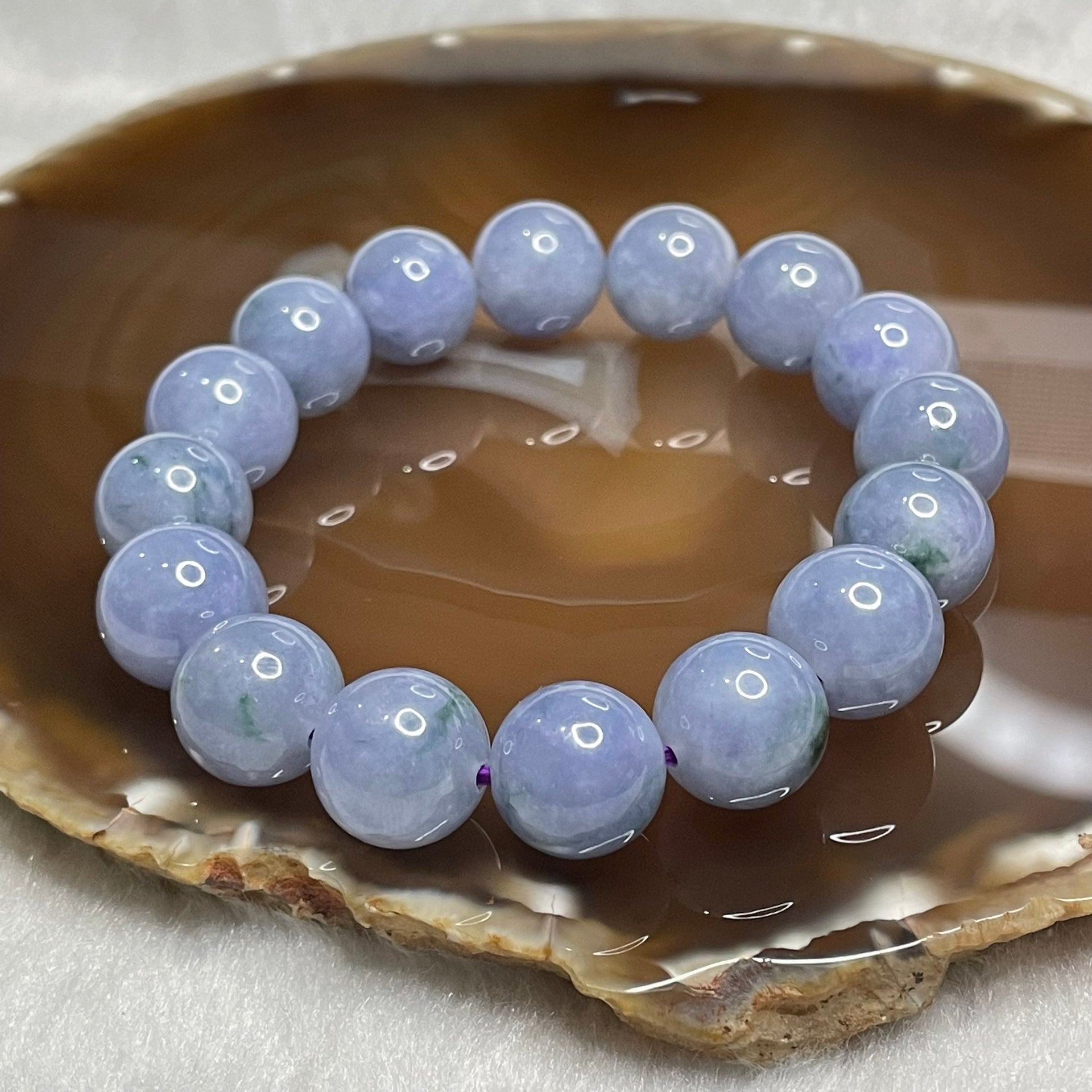 Rare High End Type A Burmese Intense Lavender Jade Jadeite Bracelet with NGI Cert - 63.76g 13.6mm/bead 16 beads - Huangs Jadeite and Jewelry Pte Ltd