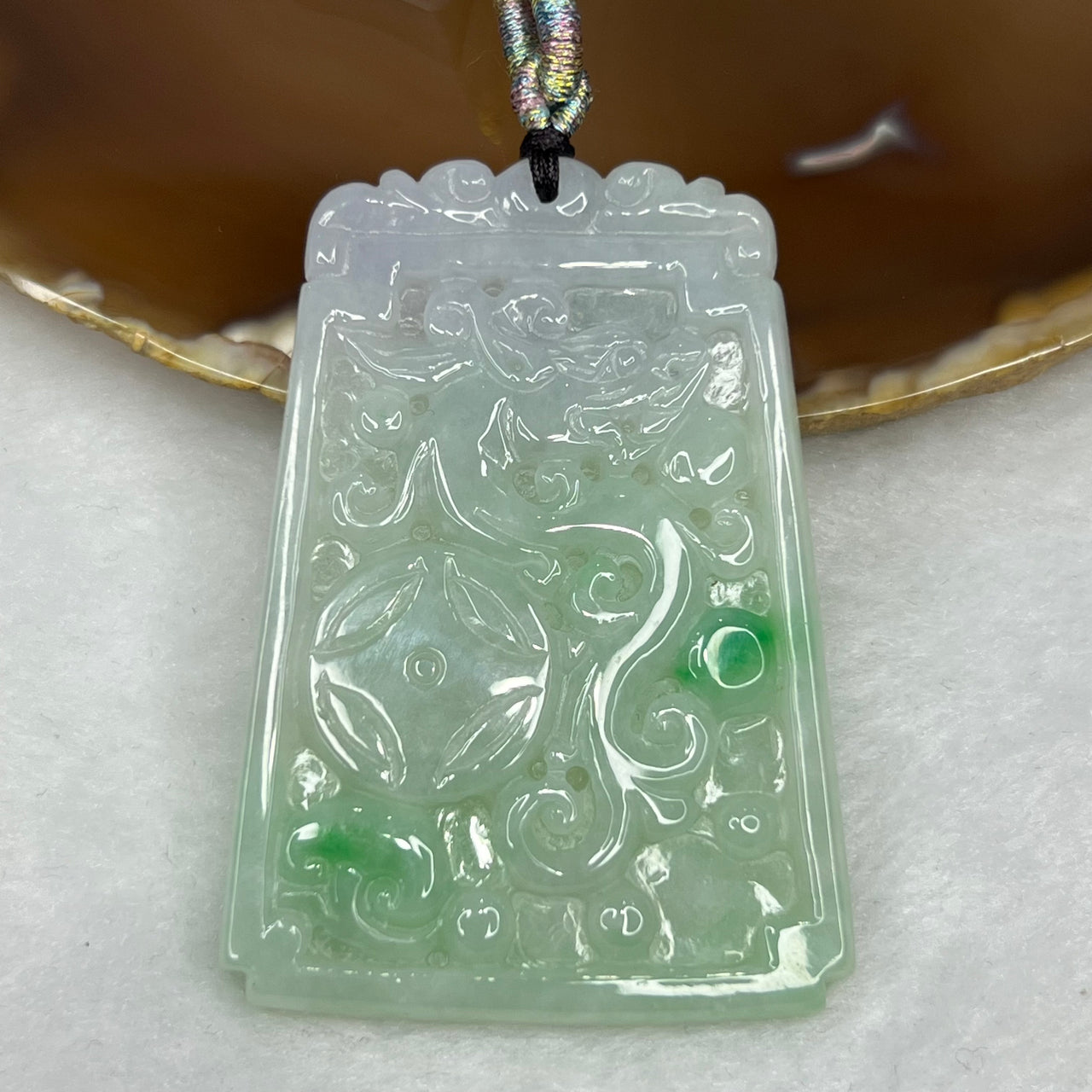 Type A Semi Icy Green and Faint Lavender Jade Jadeite Dragon Pendant 35.86g 62.4 by 43.1 by 5.2 mm - Huangs Jadeite and Jewelry Pte Ltd