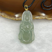 Type A Icy Green Cai Shen Ye Jade Jadeite Pendant with 18k Gold Clasp 8.90g 39.2 by 19.4 by 6.2 mm - Huangs Jadeite and Jewelry Pte Ltd