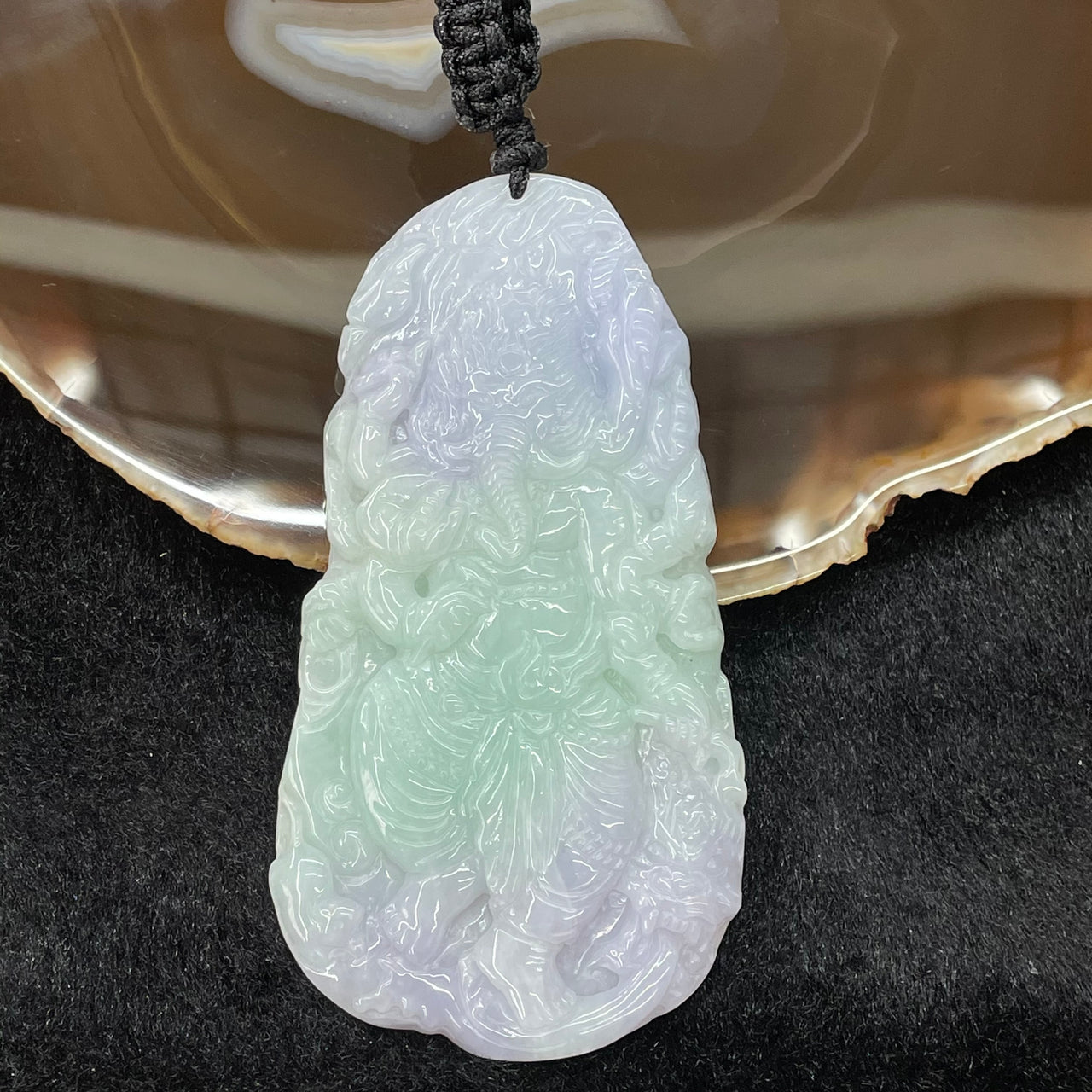 Type A Lavender & Green Jade Jadeite Ganesha & Dragon 象头神 Pendant God of Fortune - 73.78g 90.0 by 48.3 by 11.2mm - Huangs Jadeite and Jewelry Pte Ltd