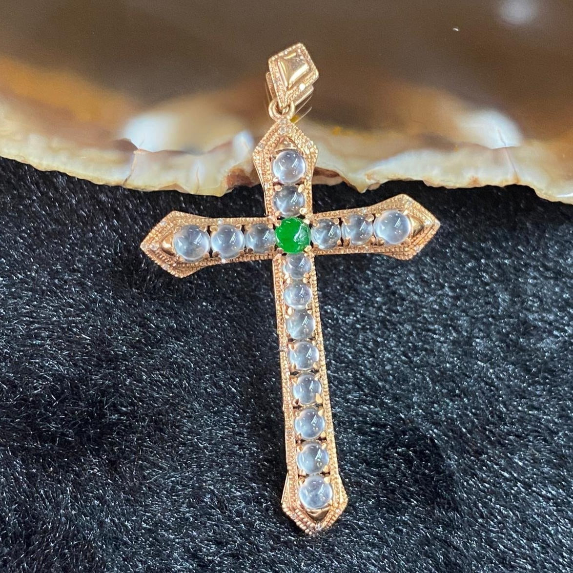 Type A Burmese Jade Jadeite 18k Rose Gold Cross - 2.82g 45.9 by 27.8 by 4.6mm - Huangs Jadeite and Jewelry Pte Ltd