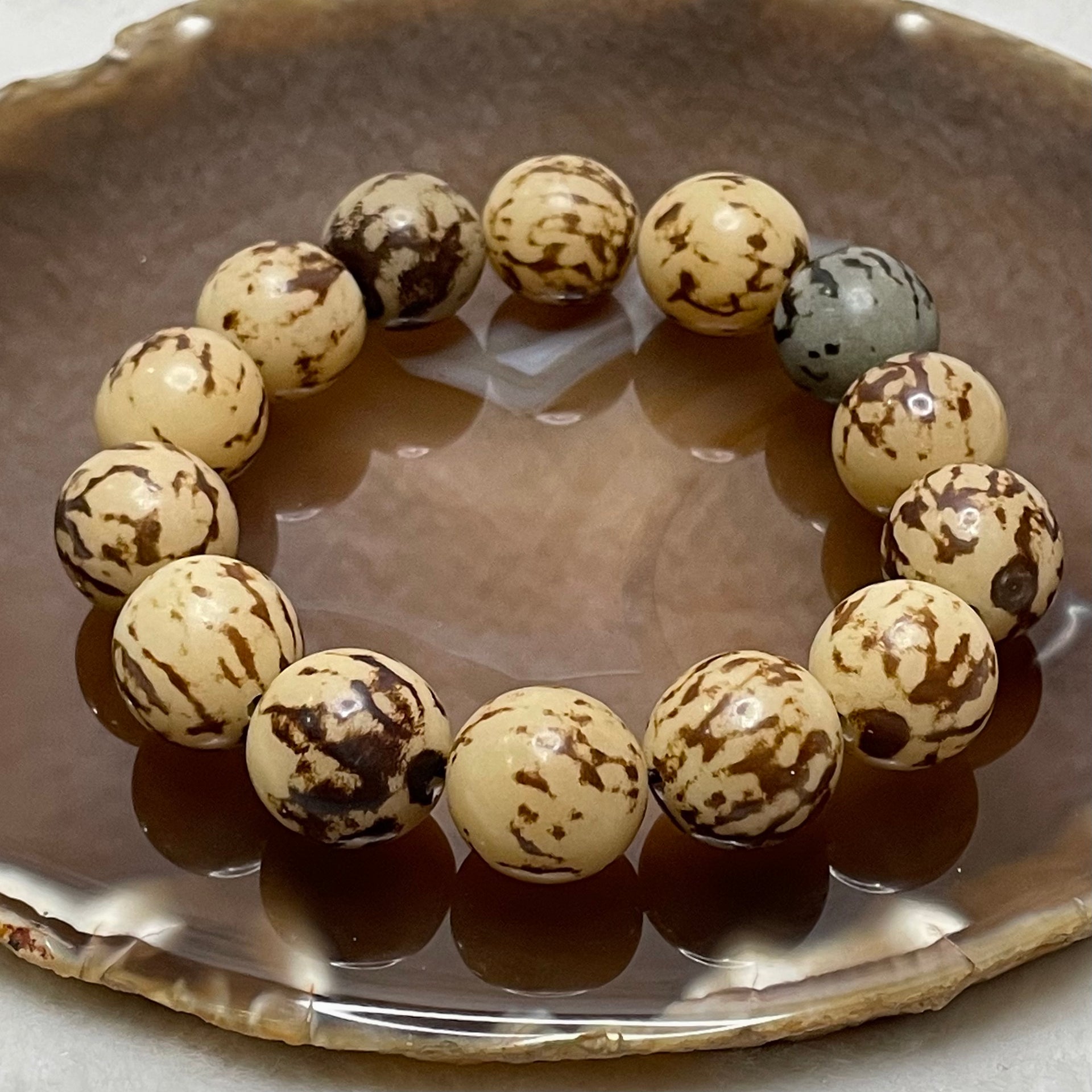 Natural Buri Palm Nut Bead Bracelet - 35.1g 14.9mm/bead 14 beads - Huangs Jadeite and Jewelry Pte Ltd