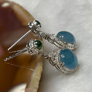 RARE Type A Blue Jade Jadeite Earring 18k white gold, natural diamonds & white sapphires 2.52g 21.7 by 8.7 by 5.2mm - Huangs Jadeite and Jewelry Pte Ltd