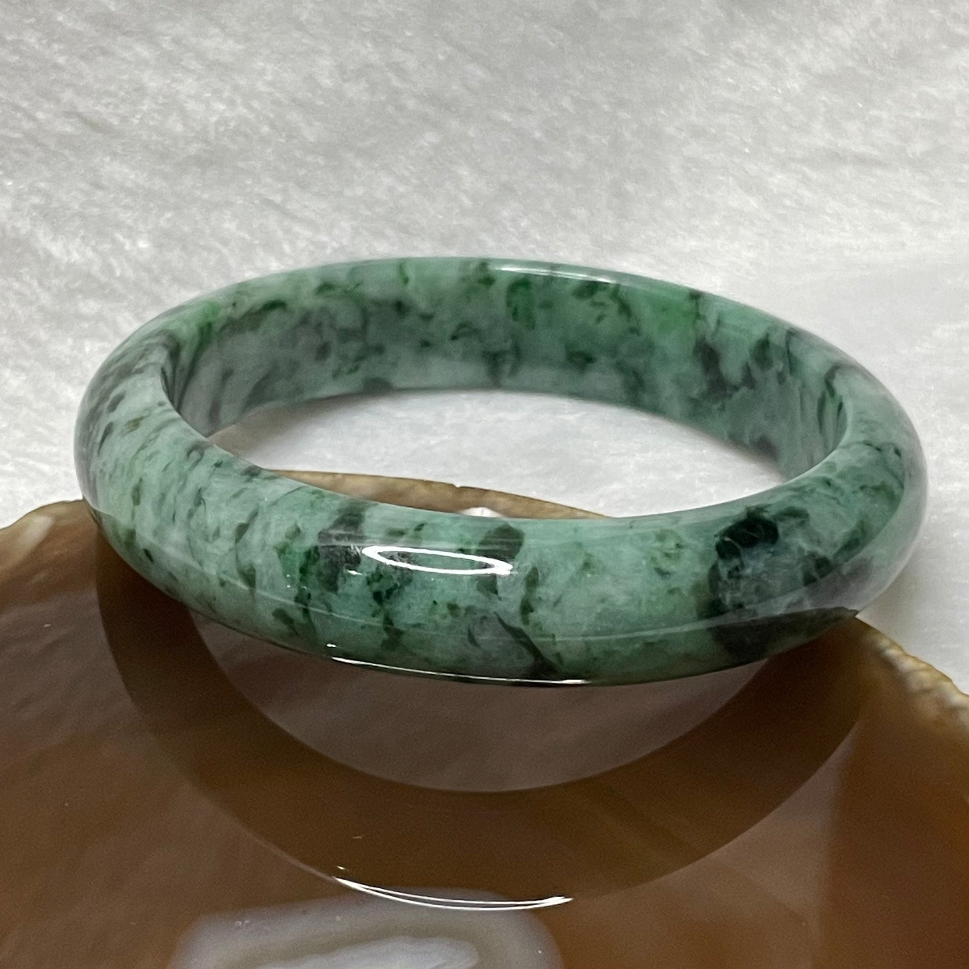 Type A Green with Spicy Green Veins Jade Jadeite Bangle - 54.91g Inner Diameter 56.7mm Thickness 13.0 by 8.0mm - Huangs Jadeite and Jewelry Pte Ltd