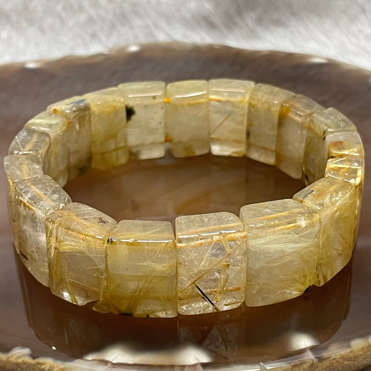 Natural Golden Rutilated Quartz Bracelet 手牌 - 69.55g 18.6 by 14.8 by 9.0mm/piece 19 pieces - Huangs Jadeite and Jewelry Pte Ltd