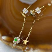 Type A Icy Jade Jadeite Flower, Moon & Star Earrings 18k Yellow Gold 1.91g 38.2 by 7.4 by 4.3mm - Huangs Jadeite and Jewelry Pte Ltd