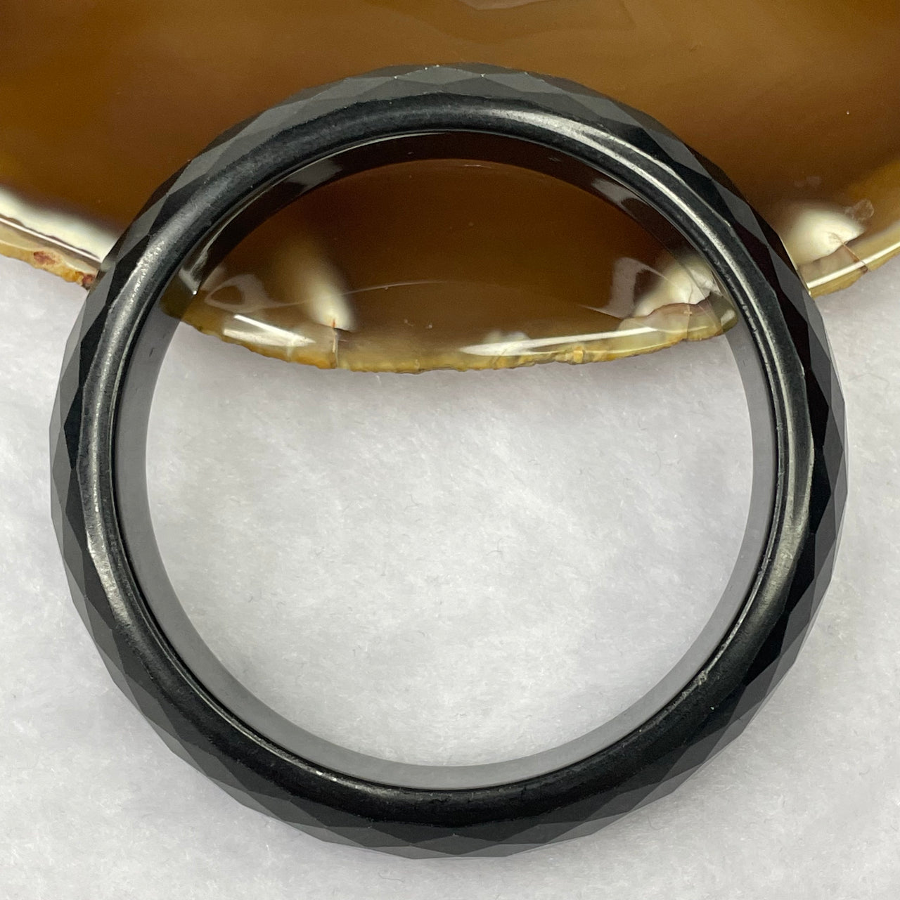 Type A Faceted Black Jadeite Bangle 46.29g inner diameter 55.5mm 13.5 by 7.4mm - Huangs Jadeite and Jewelry Pte Ltd