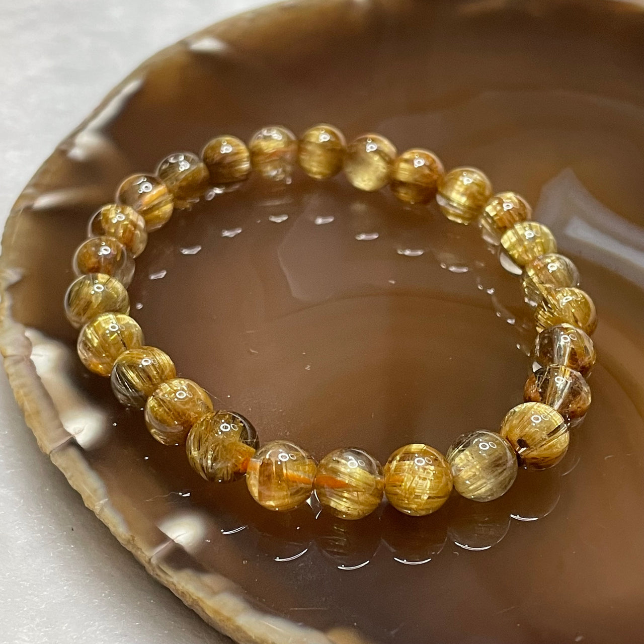 High Quality Natural Golden Rutilated Quartz Bracelet 16.7g 7.7mm/head 26 beads - Huangs Jadeite and Jewelry Pte Ltd