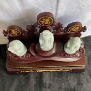 Type A Jade Jadeite Fu Lu Shou Display 625g Dimensions with stand 370 by 300 by 150mm Jade without stand 70 by 50 by 50 each - Huangs Jadeite and Jewelry Pte Ltd