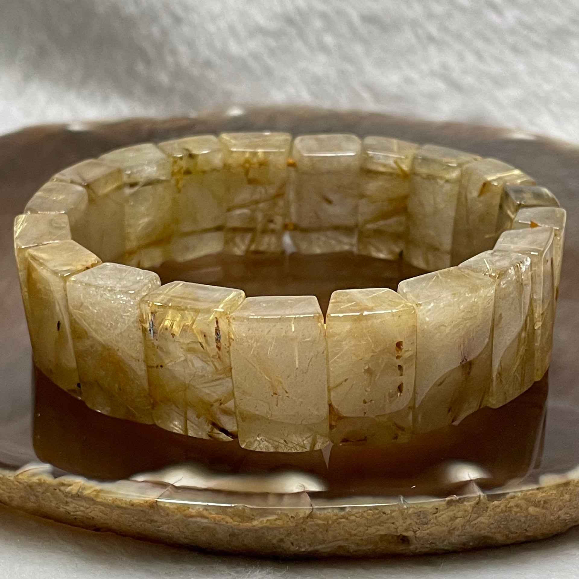 Natural Golden Rutilated Quartz Bracelet 手牌 - 65.93g 18.6 by 7.6mm/piece 20 pieces - Huangs Jadeite and Jewelry Pte Ltd