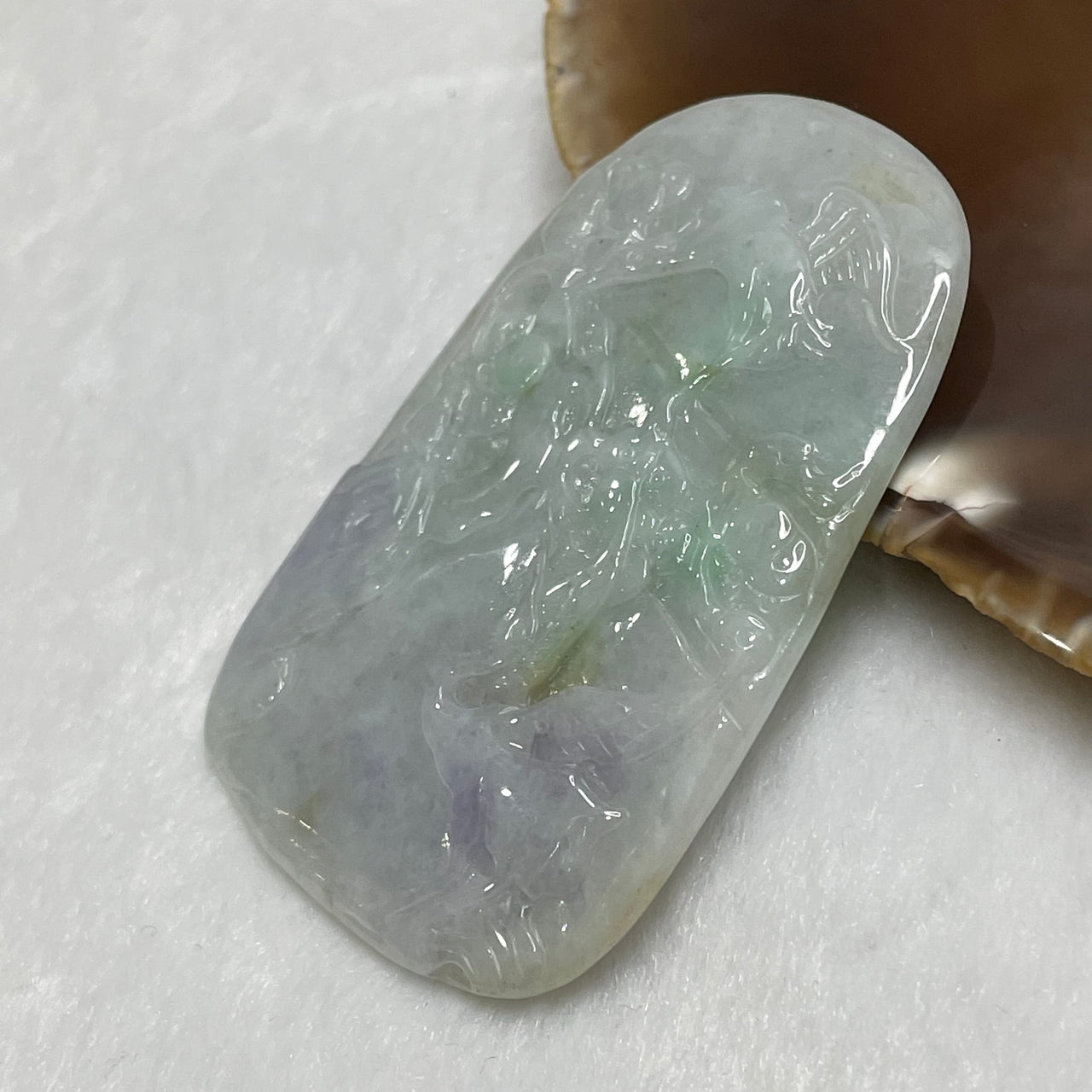 Type A Faint Lavender & Green Crane Jade Jadeite - 24.5g 60.9 by 38.8 by 5.2mm - Huangs Jadeite and Jewelry Pte Ltd