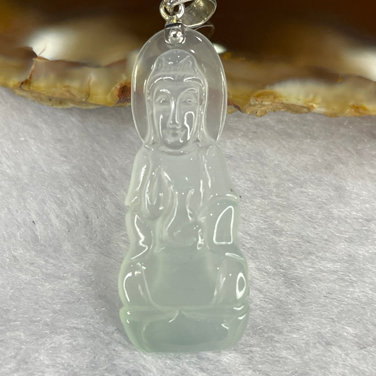 18K White Gold Type A HIGH ICY Colorless Jadeite Guan Yin 3.02g 31.57 by 12.72 by 3.97 with NGI Cert - Huangs Jadeite and Jewelry Pte Ltd