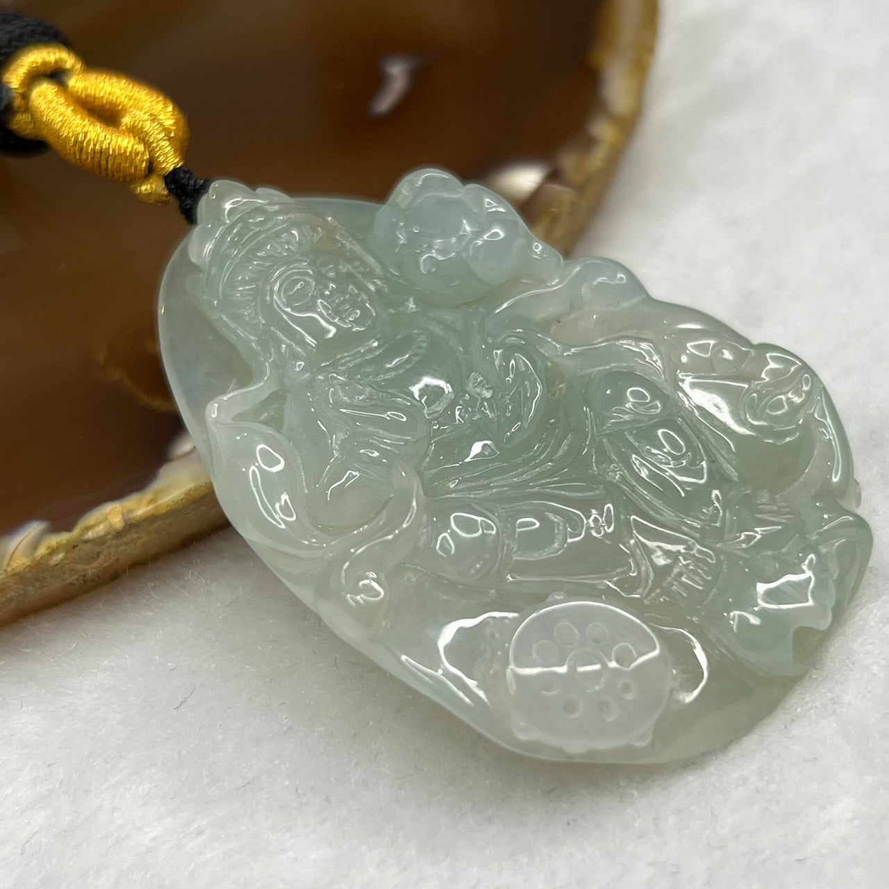 Type A Semi Icy Green Jade Jadeite Guan Yin Pendant - 34.75g 54.7 by 38.3 by 8.4mm - Huangs Jadeite and Jewelry Pte Ltd