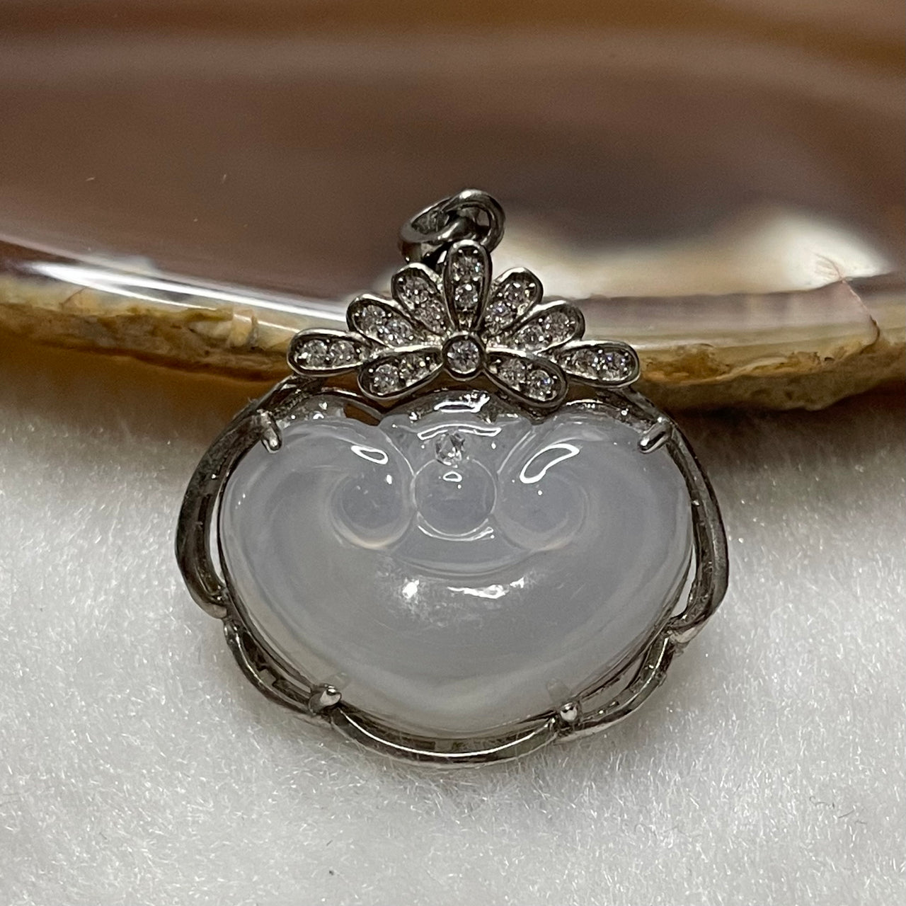 Type A Jade Jadeite Ruyi 925 Silver Pendant - 3.13g 29.0 by 23.7 by 5.5mm - Huangs Jadeite and Jewelry Pte Ltd