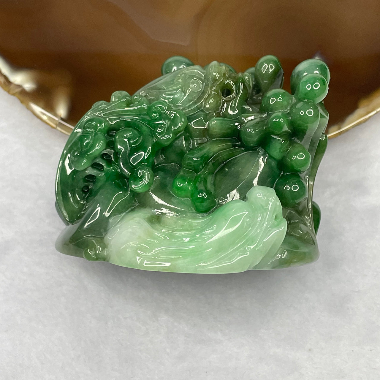 Type A Spicy Green Jade Jadeite Dragons Display - 230g 67.9 by 47.6 by 49.8mm - Huangs Jadeite and Jewelry Pte Ltd