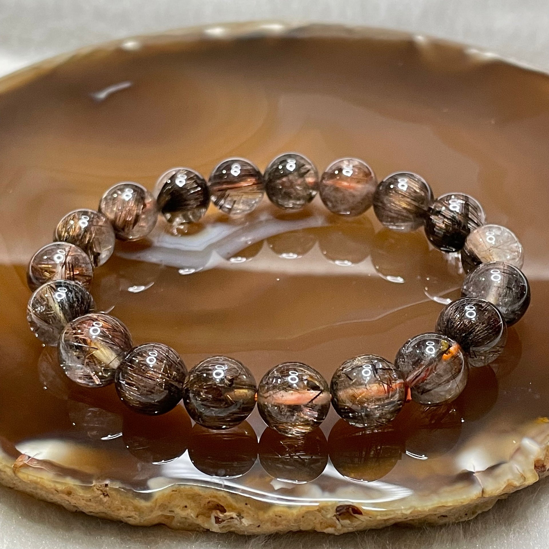 Natural Copper Rutilated Quartz 銅髮晶 28.75g 10.6mm/bead 19 beads - Huangs Jadeite and Jewelry Pte Ltd