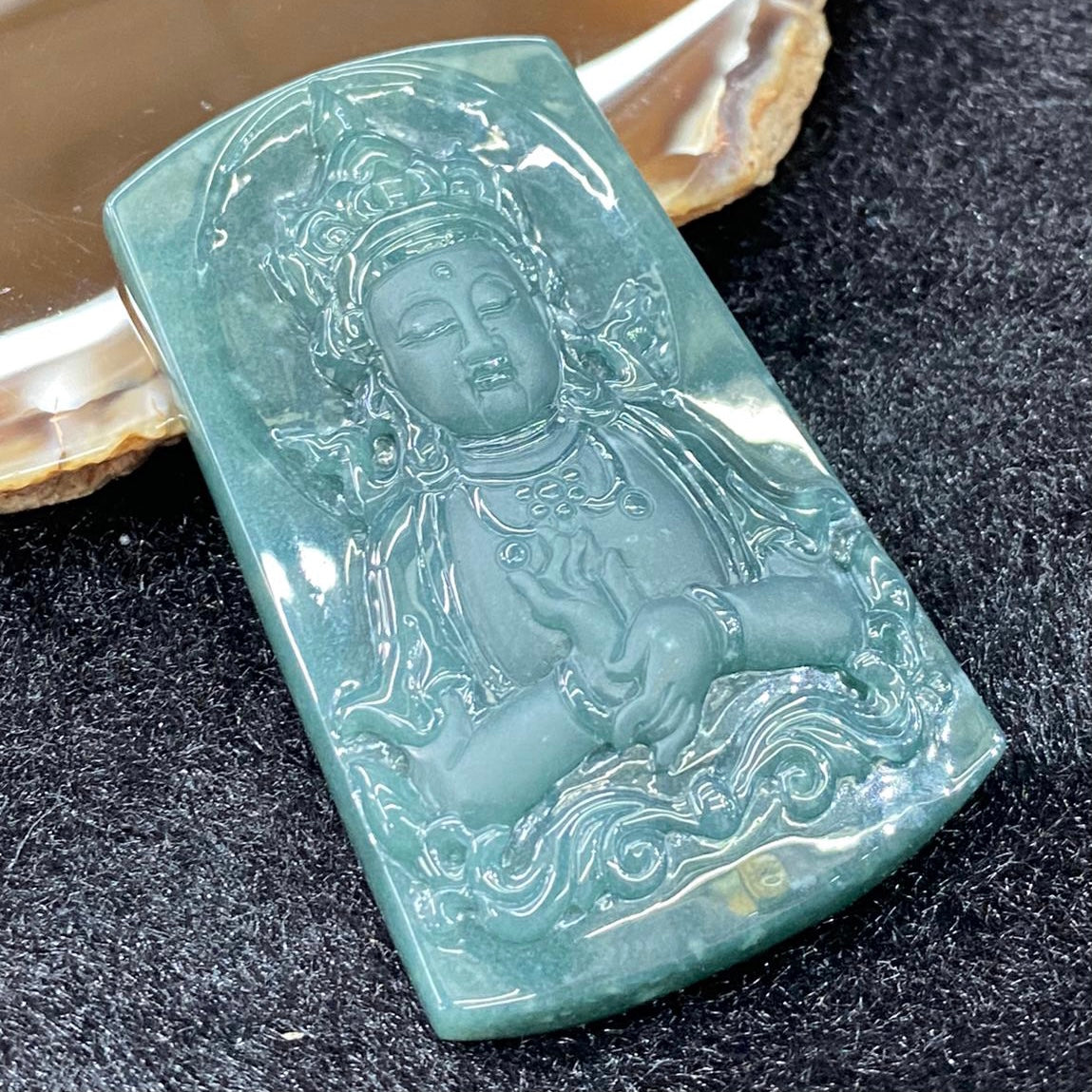 Type A Blueish Green Jade Jadeite Guan Yin - 39.87g 60.6 by 36.2 by 9.6mm - Huangs Jadeite and Jewelry Pte Ltd