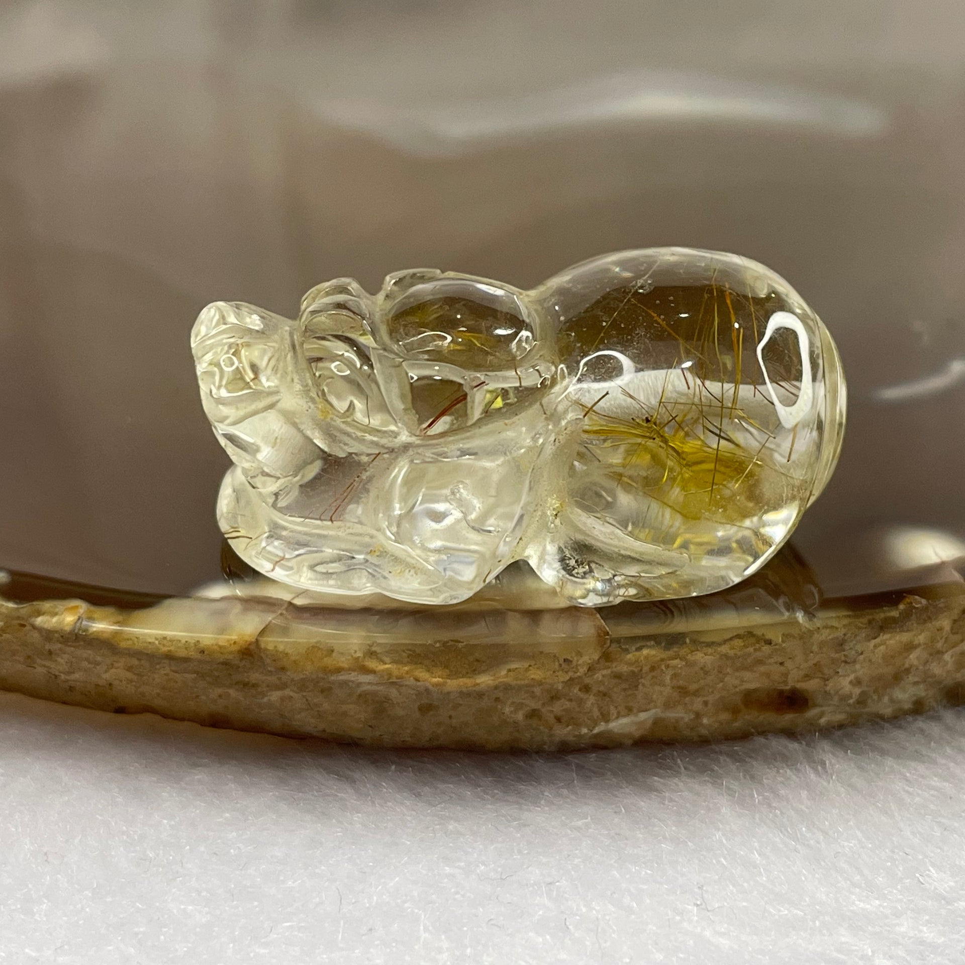 Natural Golden Rutilated Quartz Pixiu Charm for Wealth and Protection 16.80g 34.7 by 20.8 by 14.7mm - Huangs Jadeite and Jewelry Pte Ltd