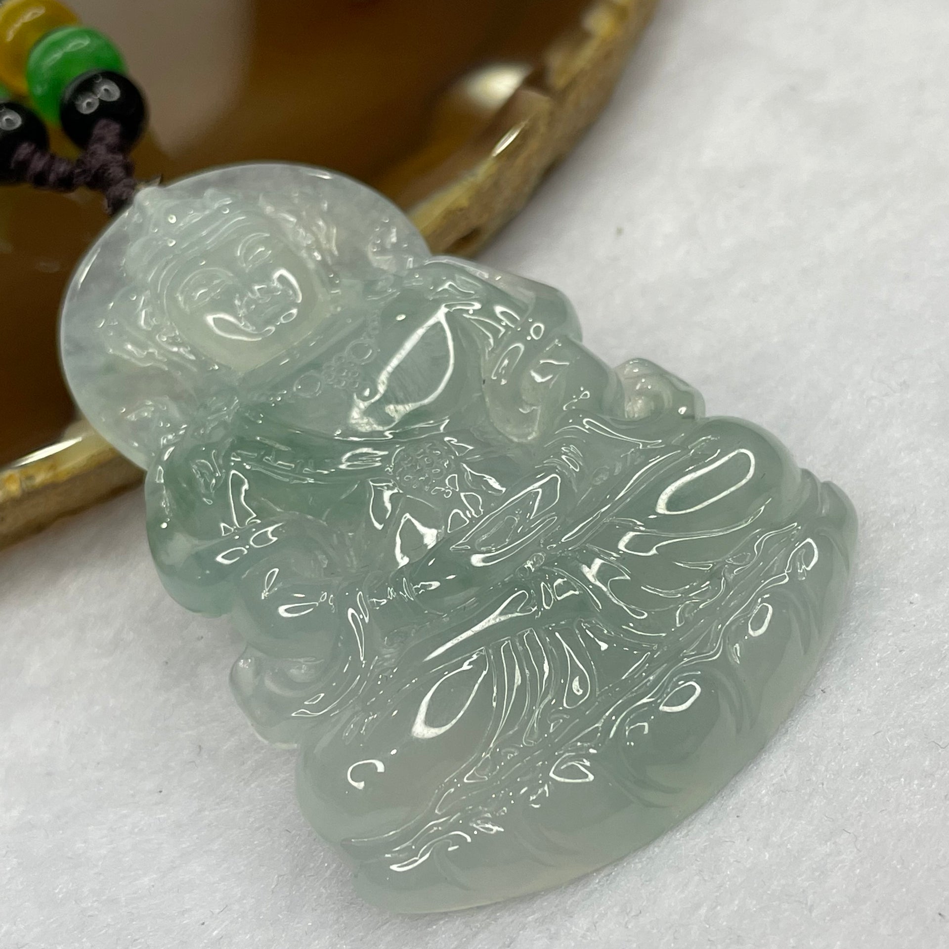 HIGH QUALITY Type A High Icy Green Piao Hua Tibetan Bodhisattva Jade Jadeite Pendant - 22.77g 56.2 by 38.1 by 6.0mm - Huangs Jadeite and Jewelry Pte Ltd