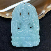 Rare Type A Burmese Sky Blue Jade Jadeite Guan Yin Pendant - 61.37g 68.3 by 43.8 by 11.5mm - Huangs Jadeite and Jewelry Pte Ltd