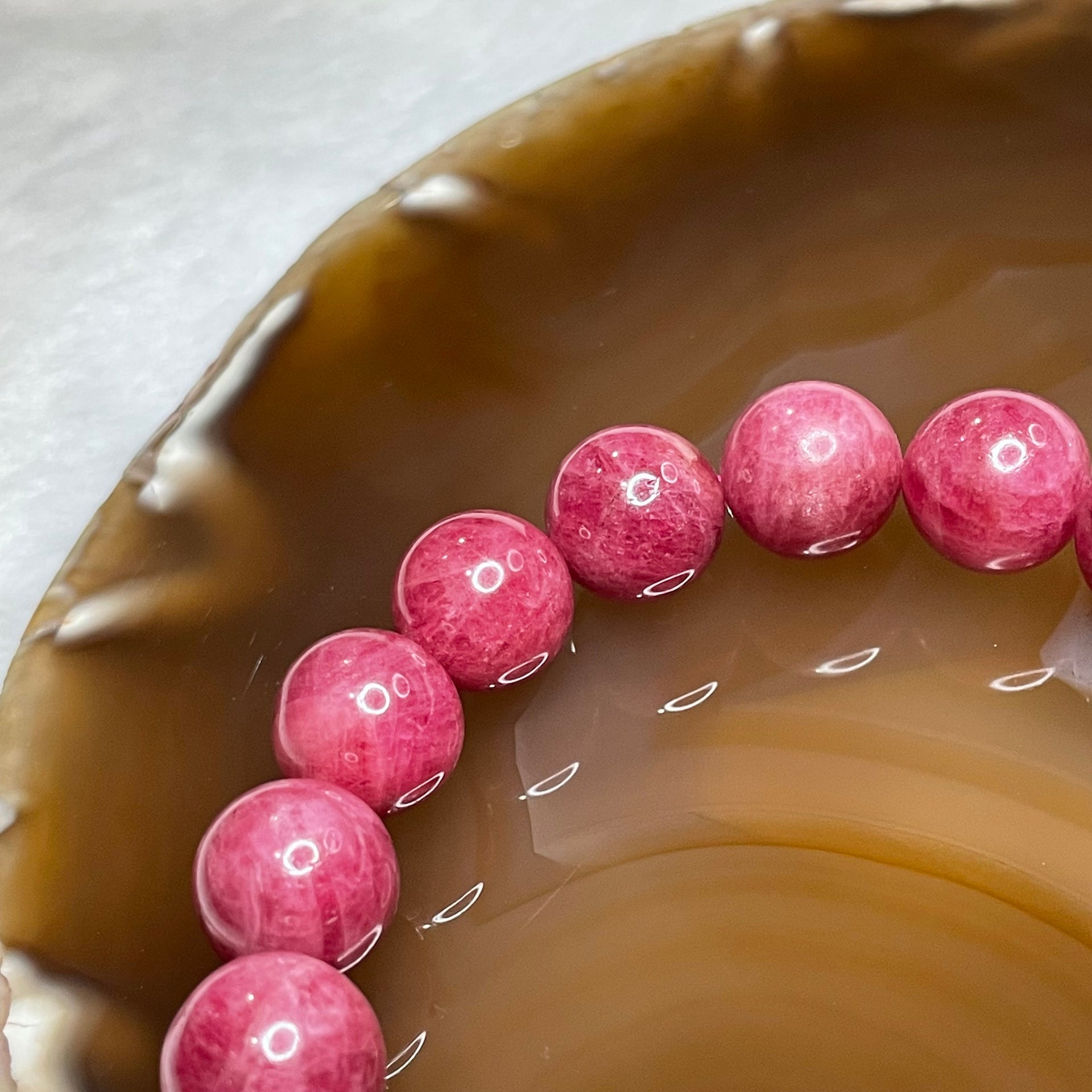 Natural Rhodonite Crystal Bracelet 58.28g 12.4mm/bead 17 beads - Huangs Jadeite and Jewelry Pte Ltd