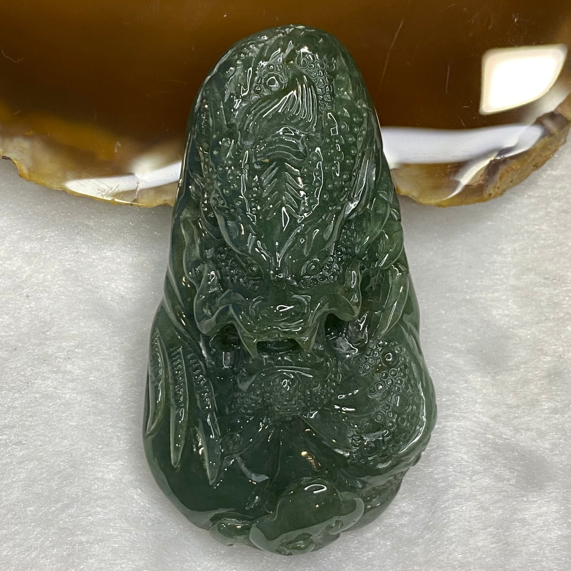 Type A Old Mine Burmese Blueish Green Jadeite Dragon Ruyi 71.76g 70.8 by 21.0 by 39.4mm - Huangs Jadeite and Jewelry Pte Ltd