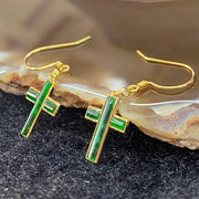 Type A Burmese Jade Jadeite Cross earrings 18k gold - 1.24g each about 13.1 by 10.1 by 1.4mm - Huangs Jadeite and Jewelry Pte Ltd