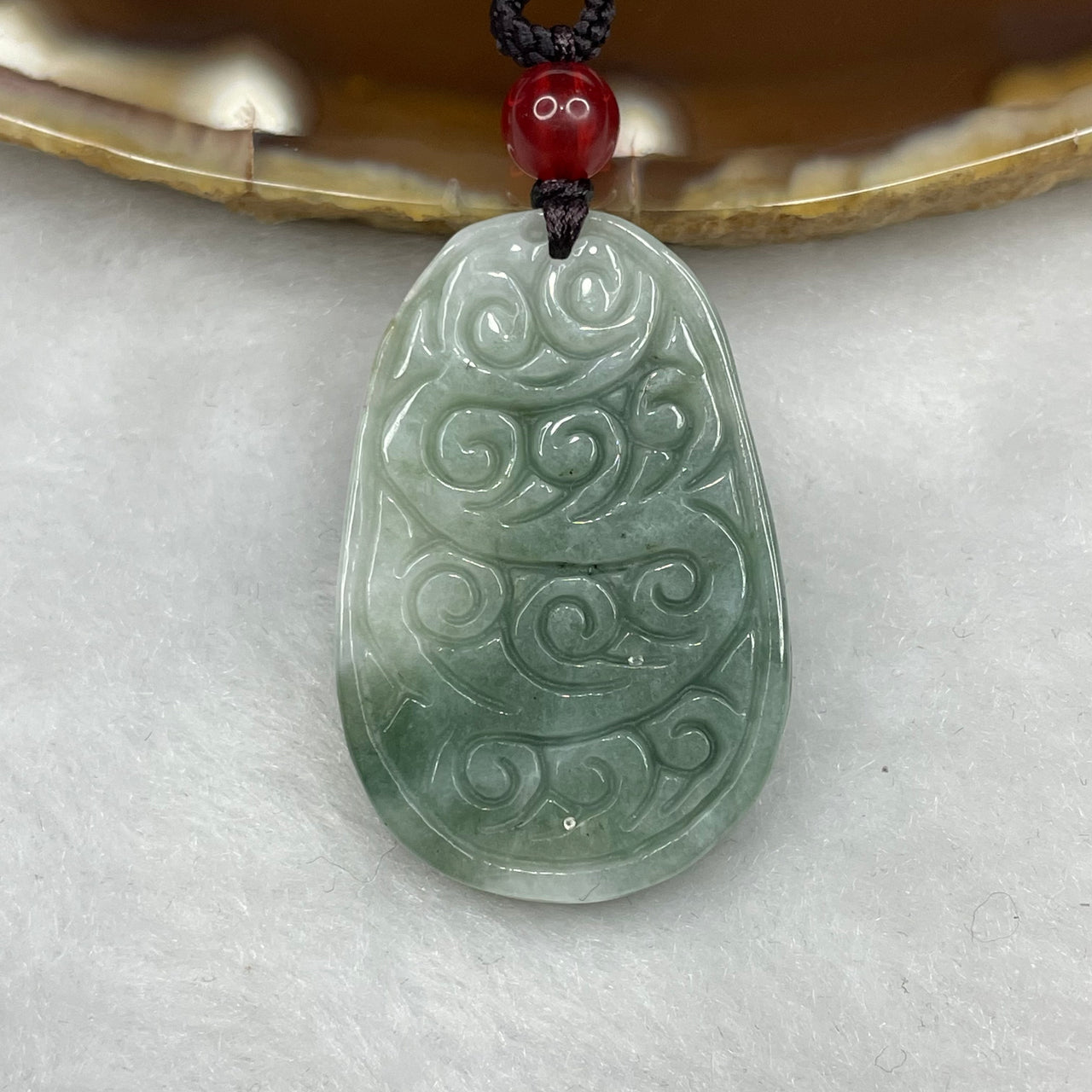 Type A Piao Hua Green Ruyi Jade Jadeite Necklace 10.7g 33.8 by 22.5 by 5.0 mm - Huangs Jadeite and Jewelry Pte Ltd