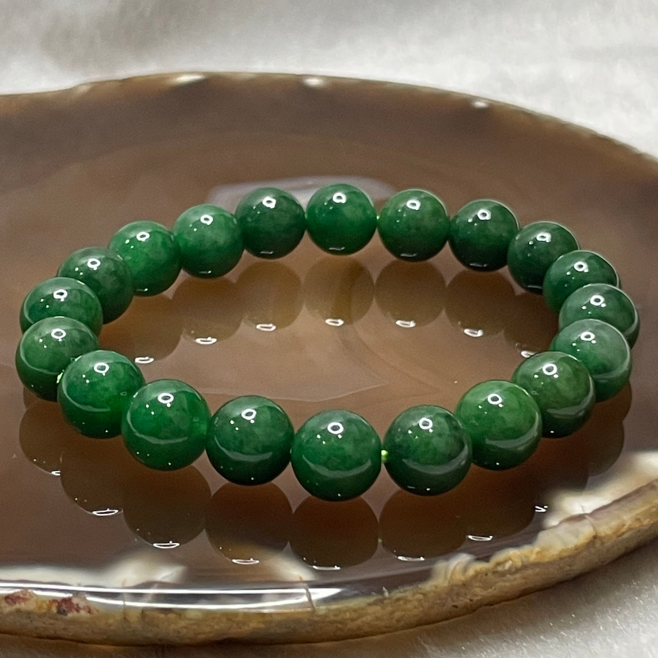 Type A Green Jade Jadeite Beads Bracelet - 32.24g 9.8mm/bead 20 beads - Huangs Jadeite and Jewelry Pte Ltd